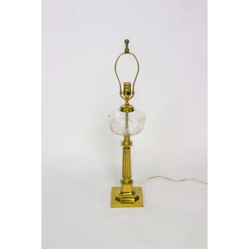 Mid 20th Century Brass and Glass Banquet Lamp In Excellent Condition For Sale In Canton, MA
