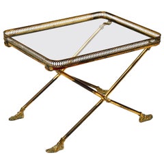 Mid-20th Century Brass and Glass Hand and Foot "X" Form Side Table
