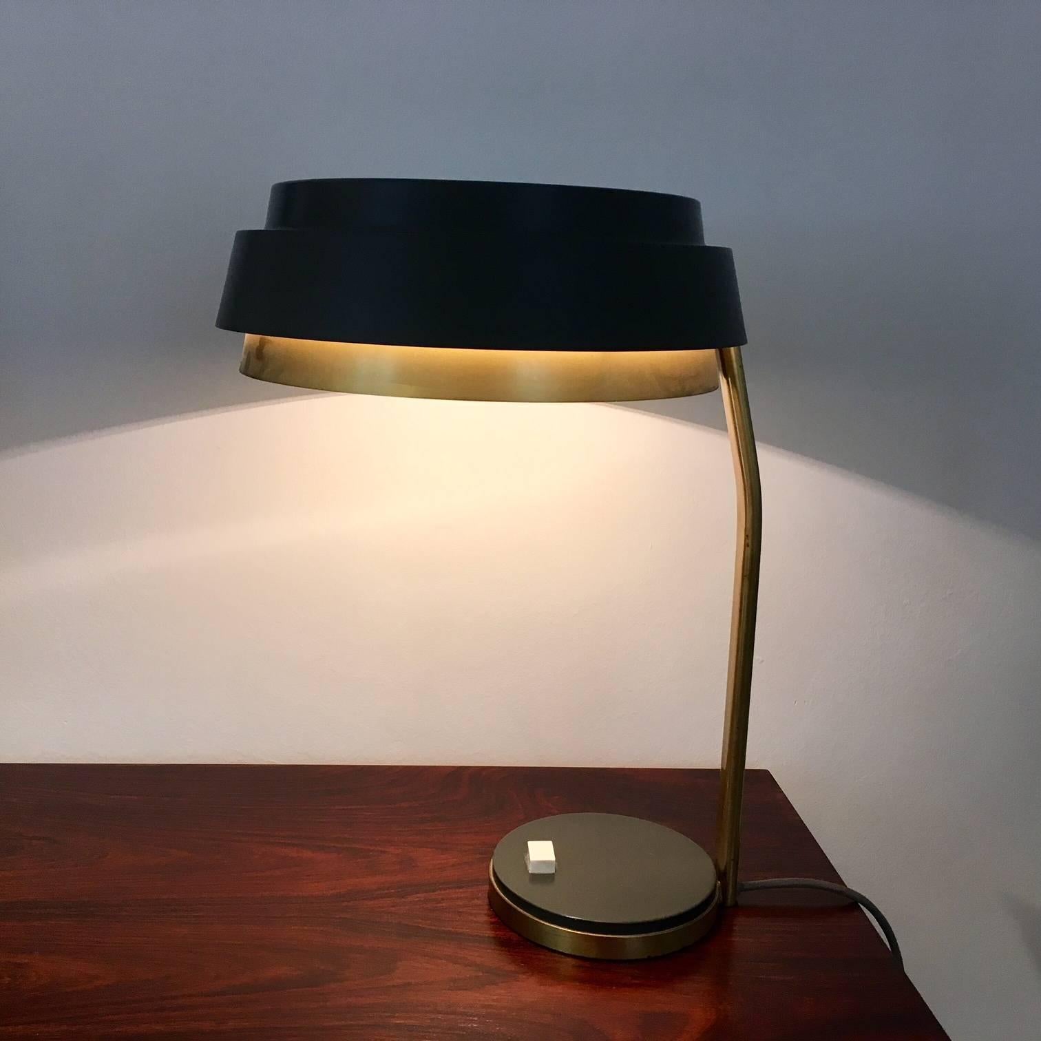 Swedish Mid-Century Modern Brass and Grey Colored Metal Table Lamp