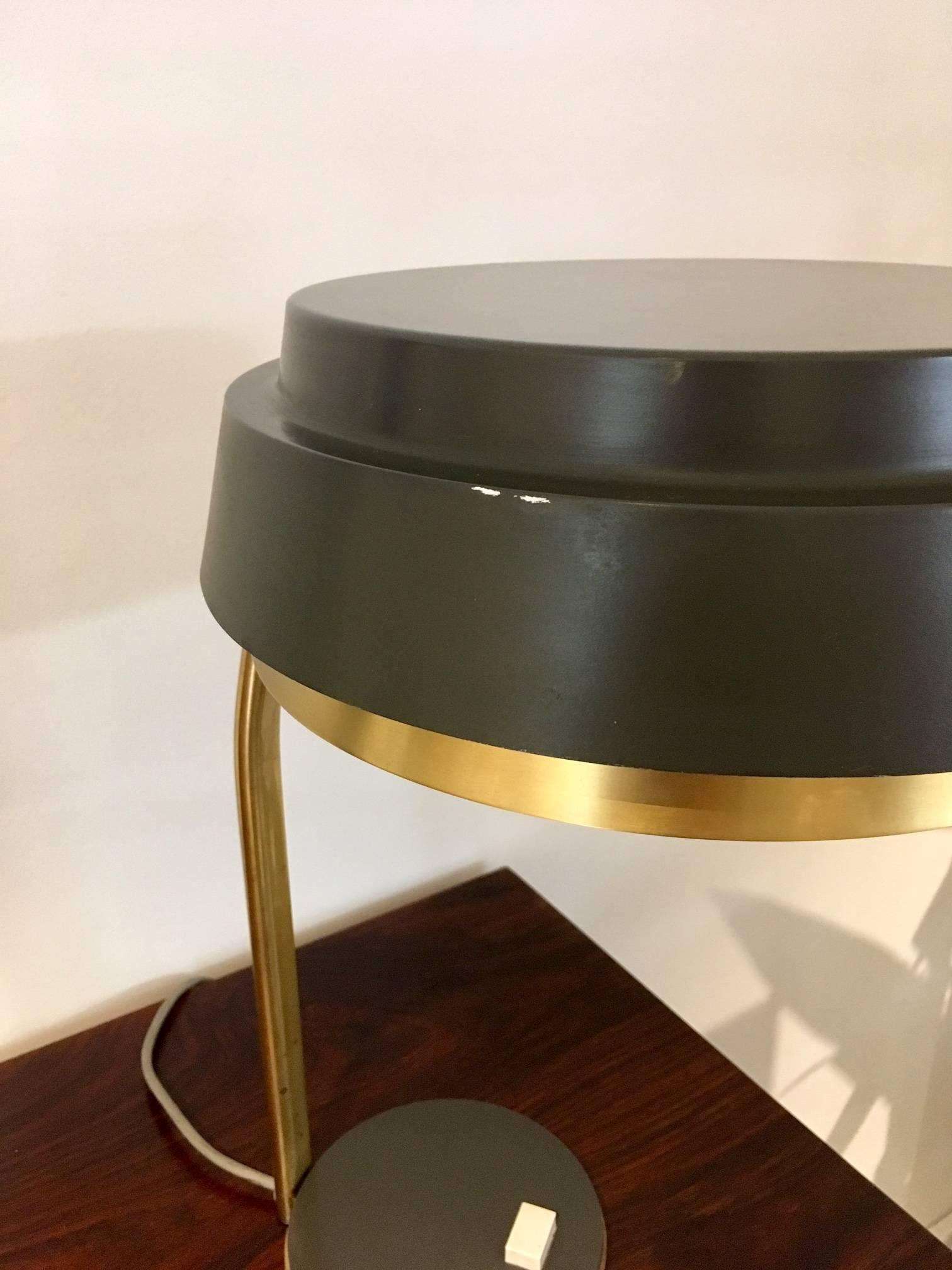 Mid-Century Modern Brass and Grey Colored Metal Table Lamp 1