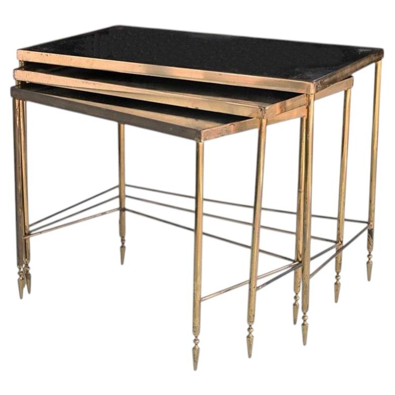 Mid-20th Century Brass and original mirror Masion Jansen nesting tables