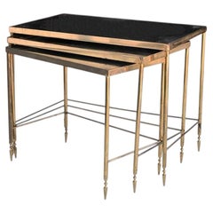 Mid-20th Century Brass and original mirror Masion Jansen nesting tables