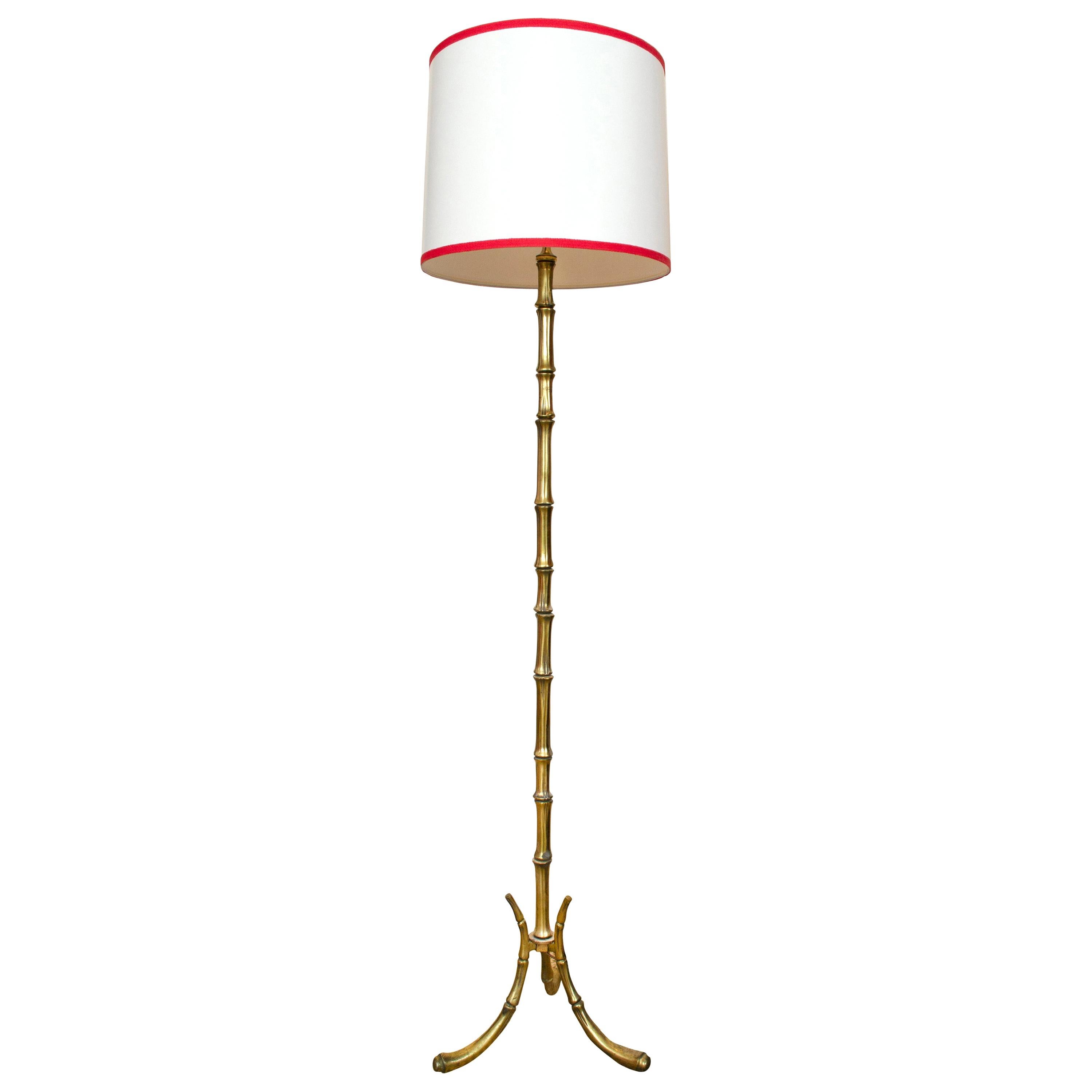 Mid-20th Century Brass Bamboo Standing Lamp by Maison Baguès