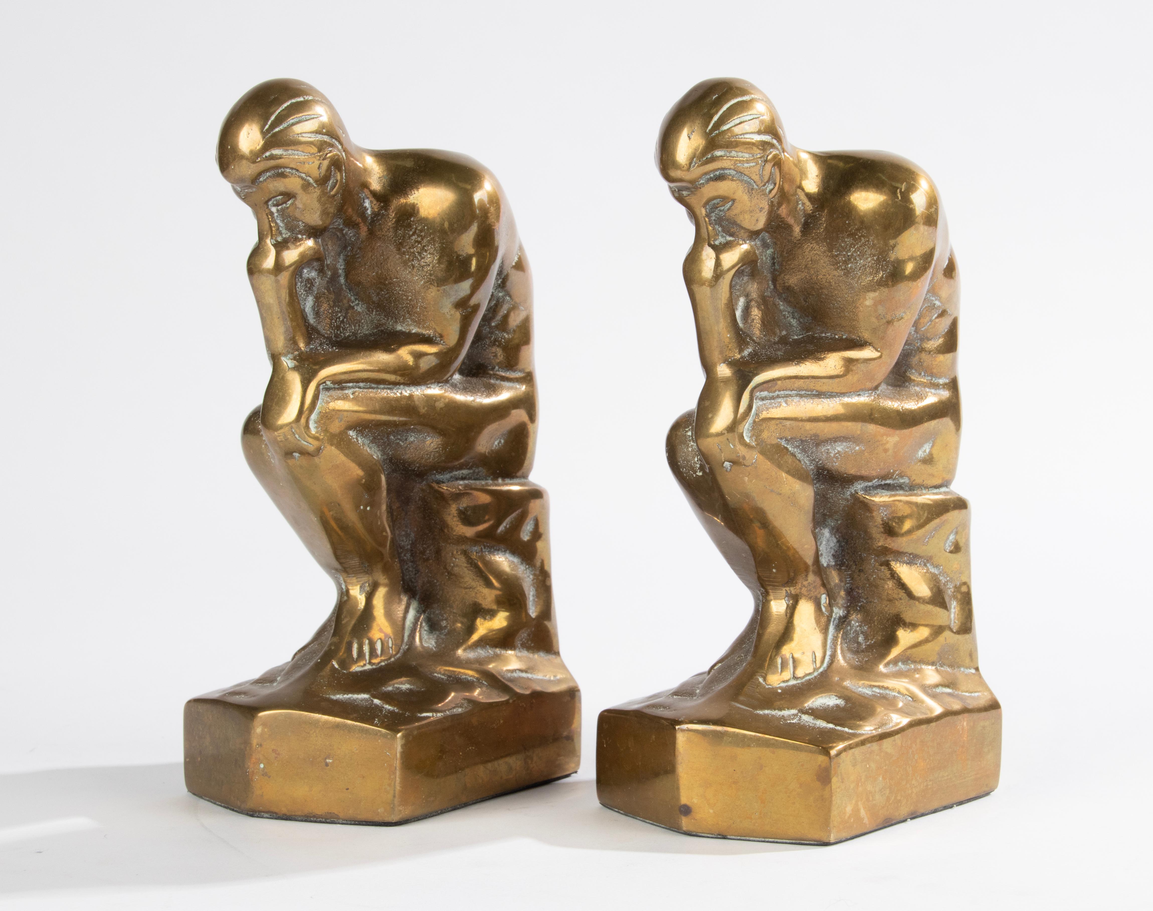 Mid-20th Century Brass Bookends Inspired by 'the Thinker' from Auguste Rodin For Sale 5