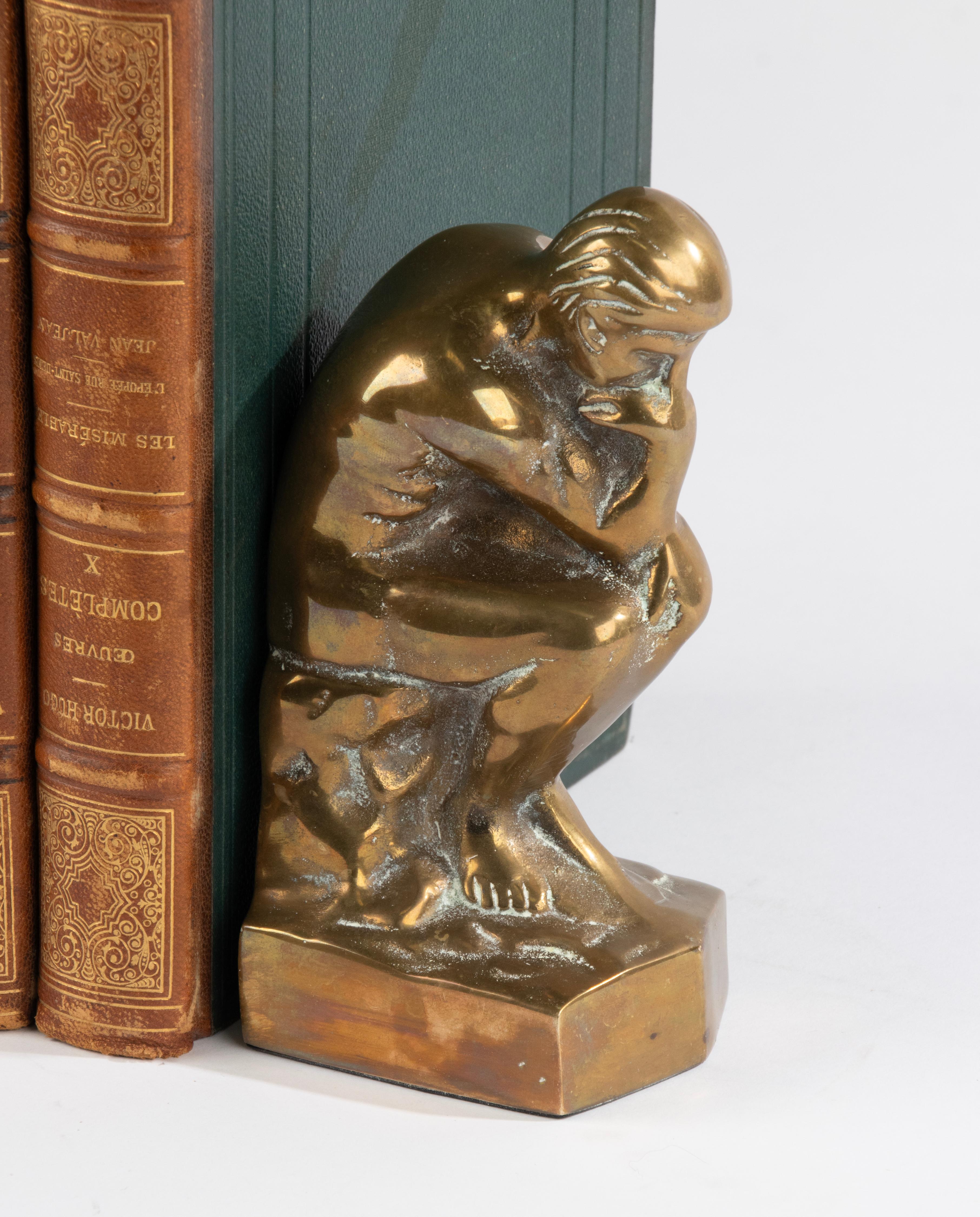 Mid-20th Century Brass Bookends Inspired by 'the Thinker' from Auguste Rodin For Sale 6