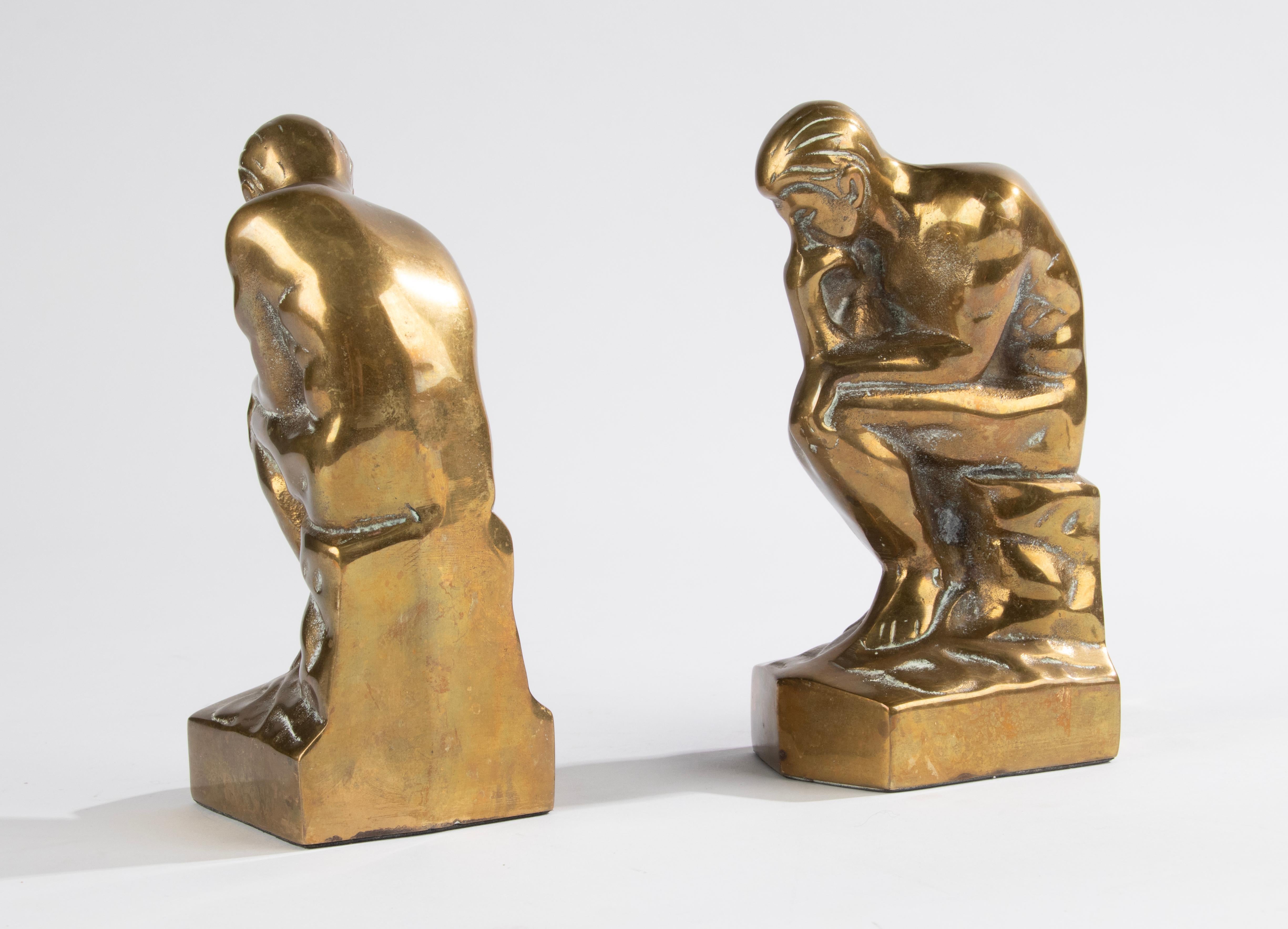 Mid-20th Century Brass Bookends Inspired by 'the Thinker' from Auguste Rodin For Sale 7