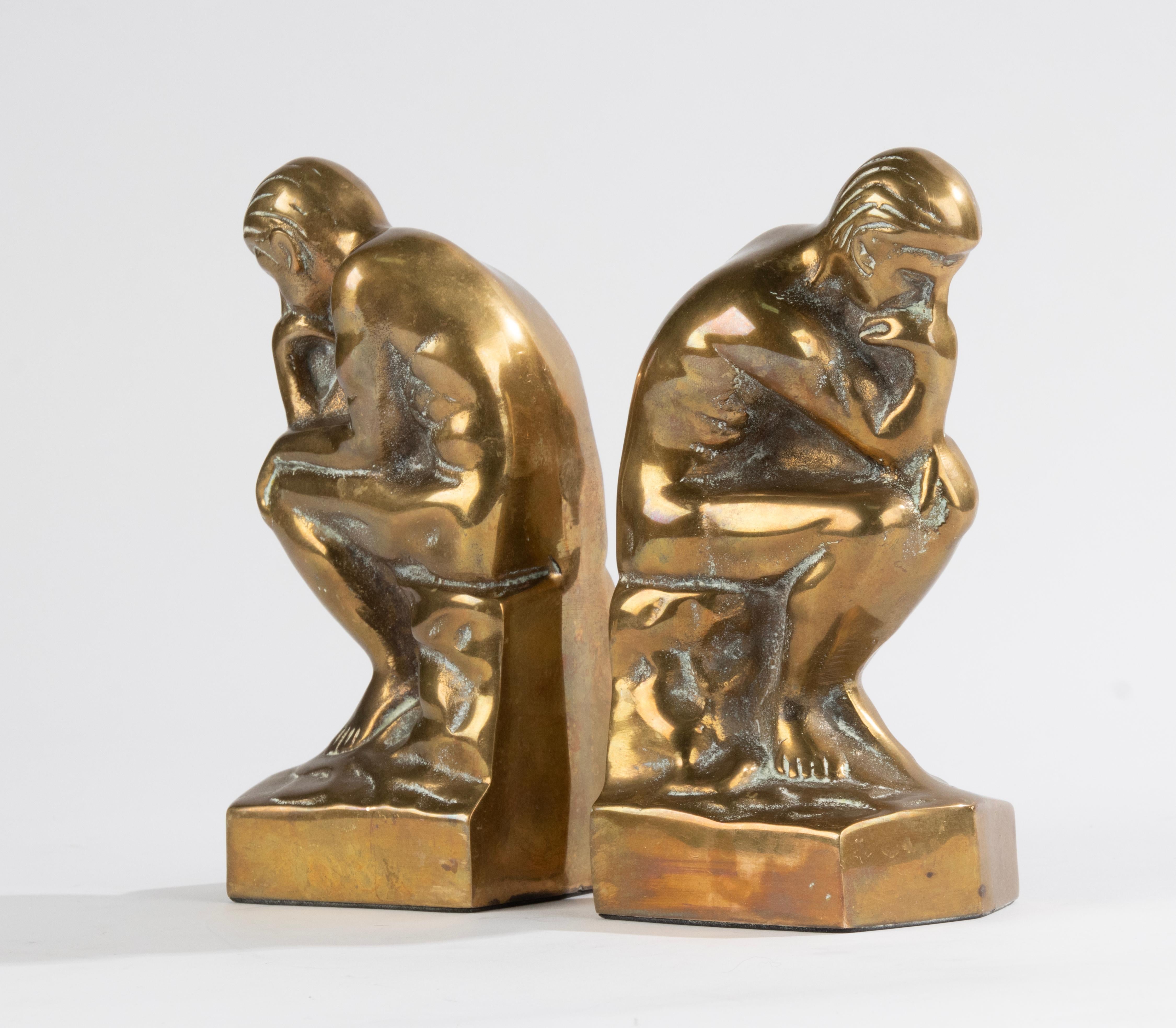 Mid-20th Century Brass Bookends Inspired by 'the Thinker' from Auguste Rodin For Sale 8