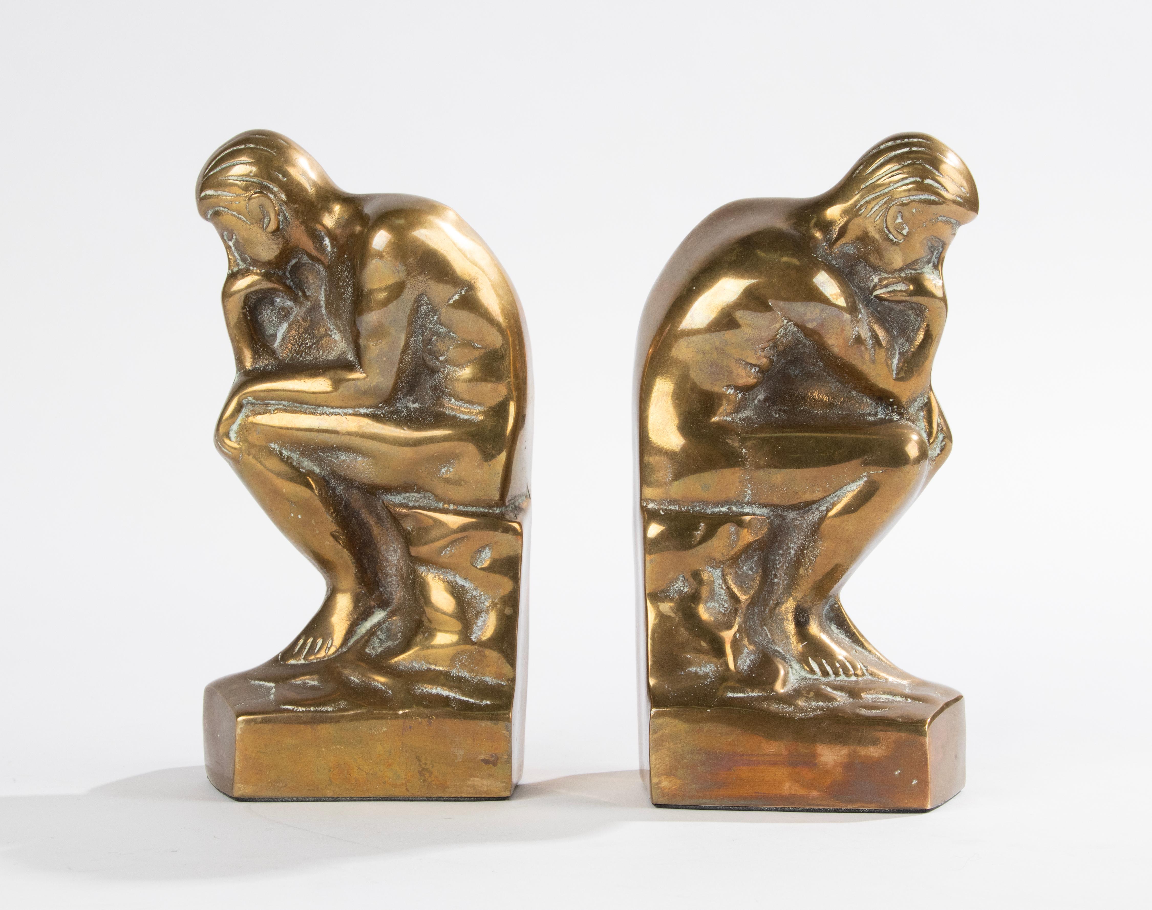 Mid-Century Modern Mid-20th Century Brass Bookends Inspired by 'the Thinker' from Auguste Rodin For Sale