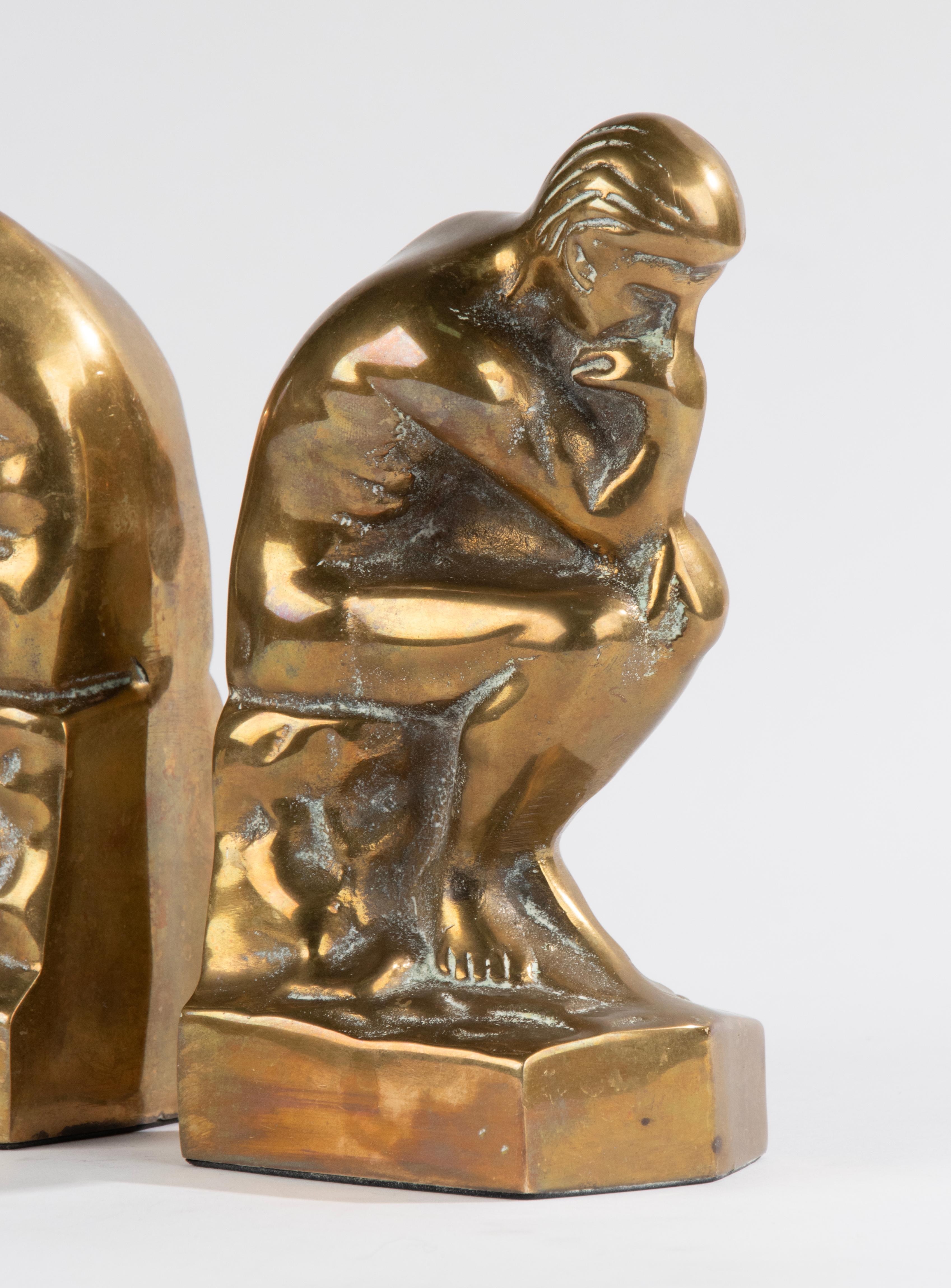 Italian Mid-20th Century Brass Bookends Inspired by 'the Thinker' from Auguste Rodin For Sale