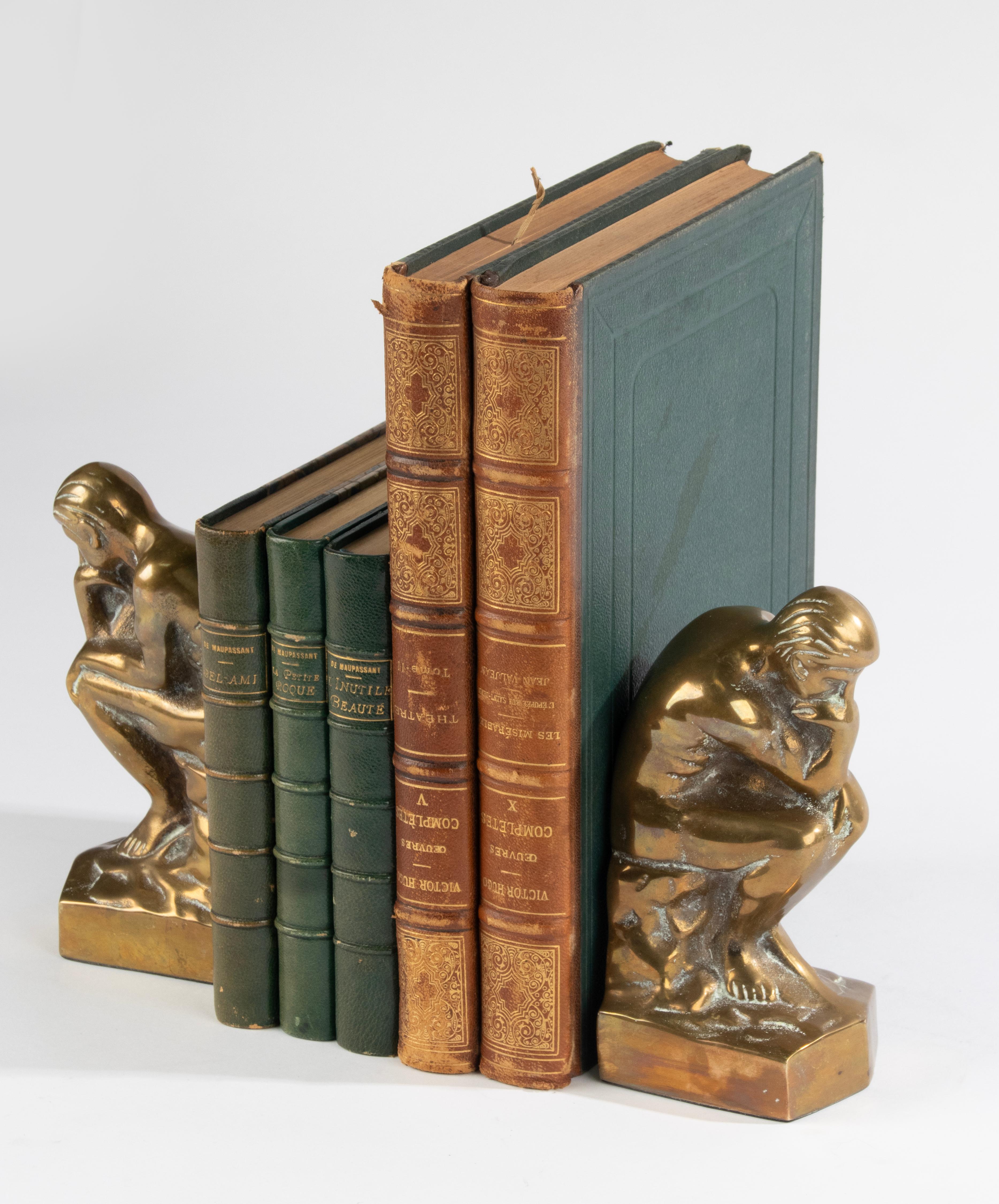 Mid-20th Century Brass Bookends Inspired by 'the Thinker' from Auguste Rodin For Sale 1