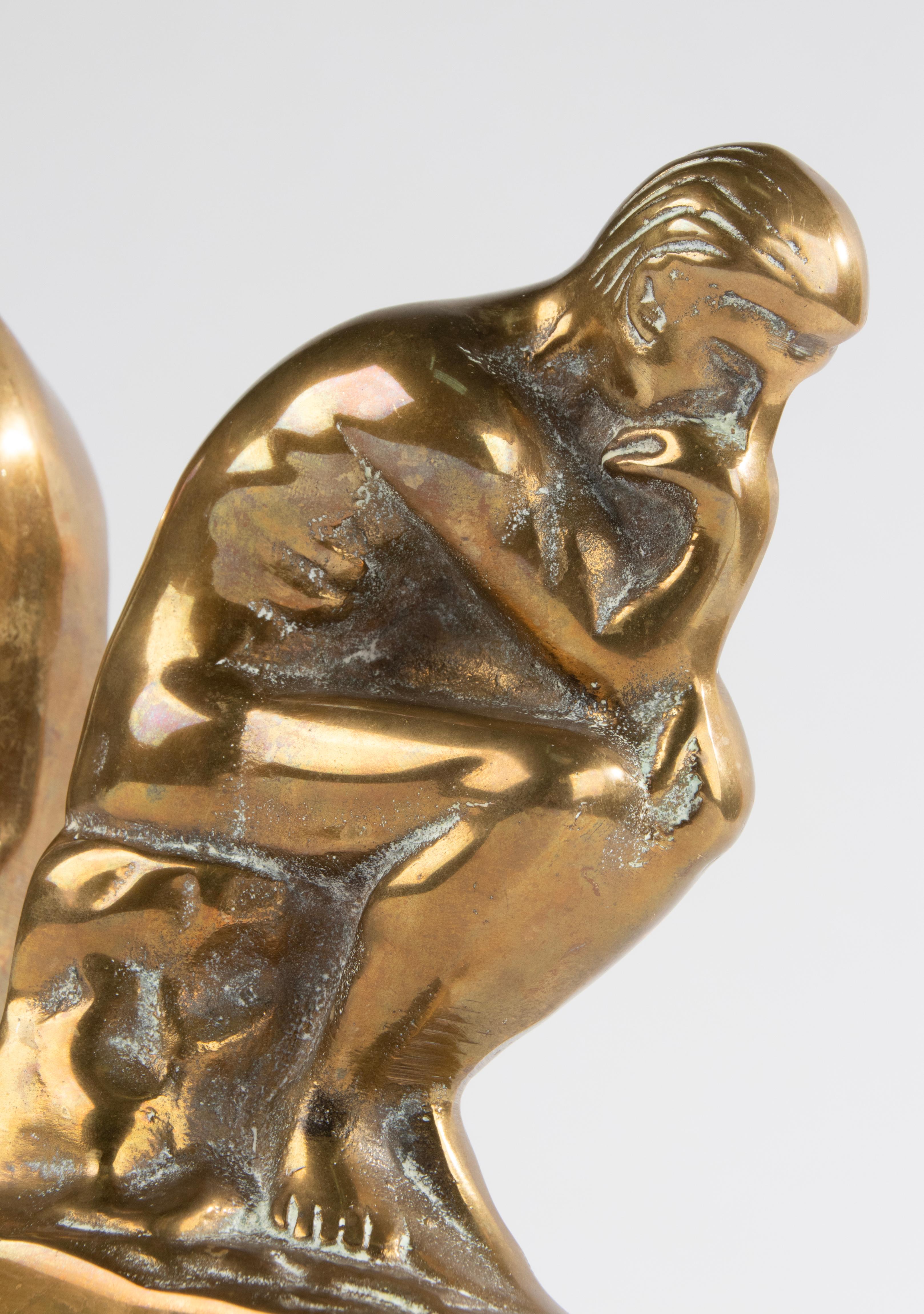 Mid-20th Century Brass Bookends Inspired by 'the Thinker' from Auguste Rodin For Sale 2