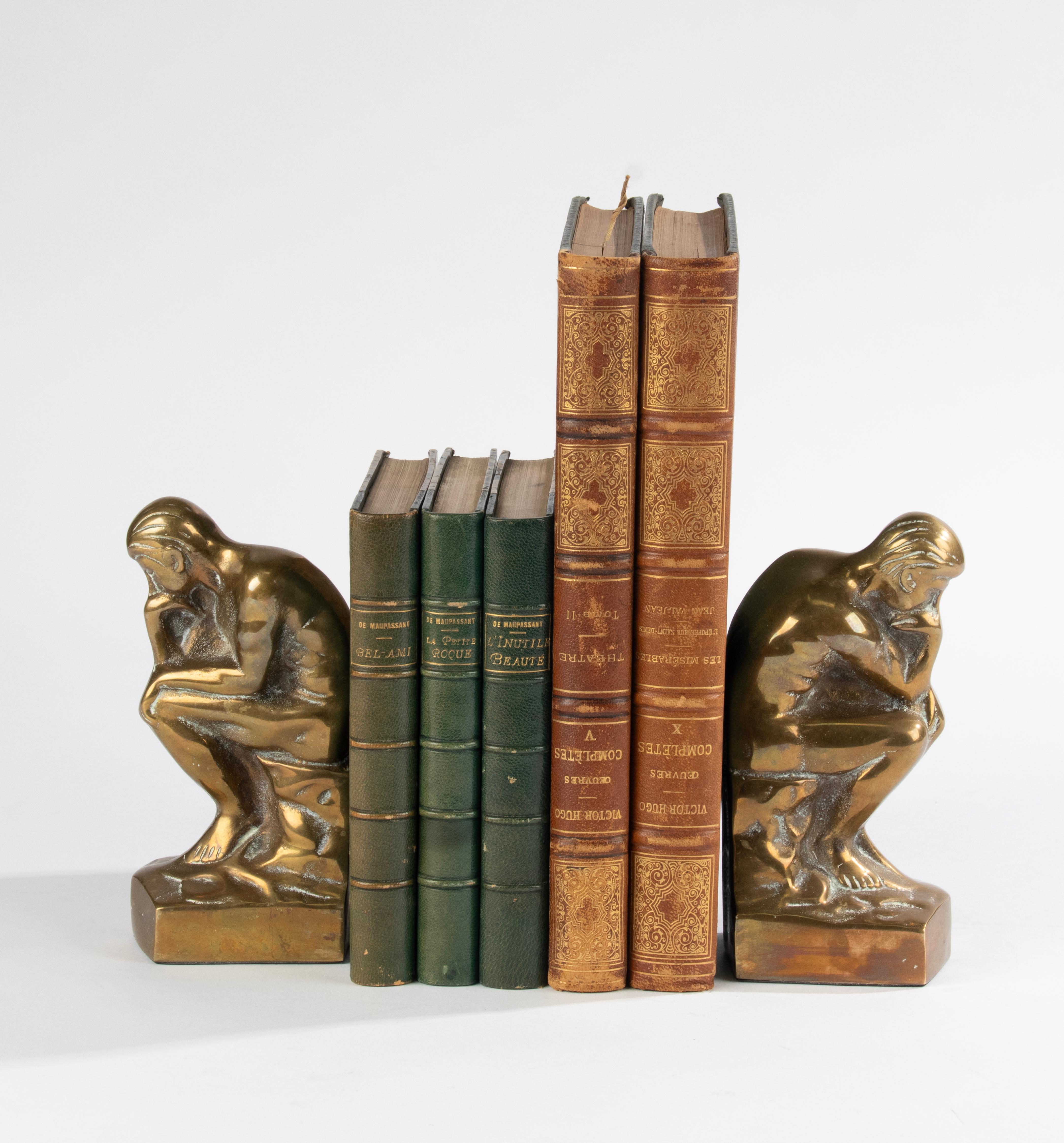 Mid-20th Century Brass Bookends Inspired by 'the Thinker' from Auguste Rodin For Sale 3