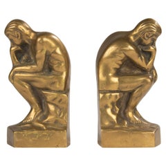 Buchstützen aus Messing aus der Mitte des 20. Jahrhunderts, inspiriert von „ dem Denker“ von Auguste Rodin