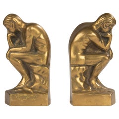 Mid-20th Century Brass Bookends Inspired by 'the Thinker' from Auguste Rodin