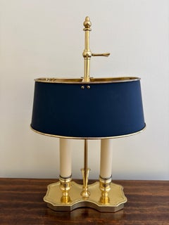 Mid-20th Century Brass Bouillotte Lamp with Black Tole Shade