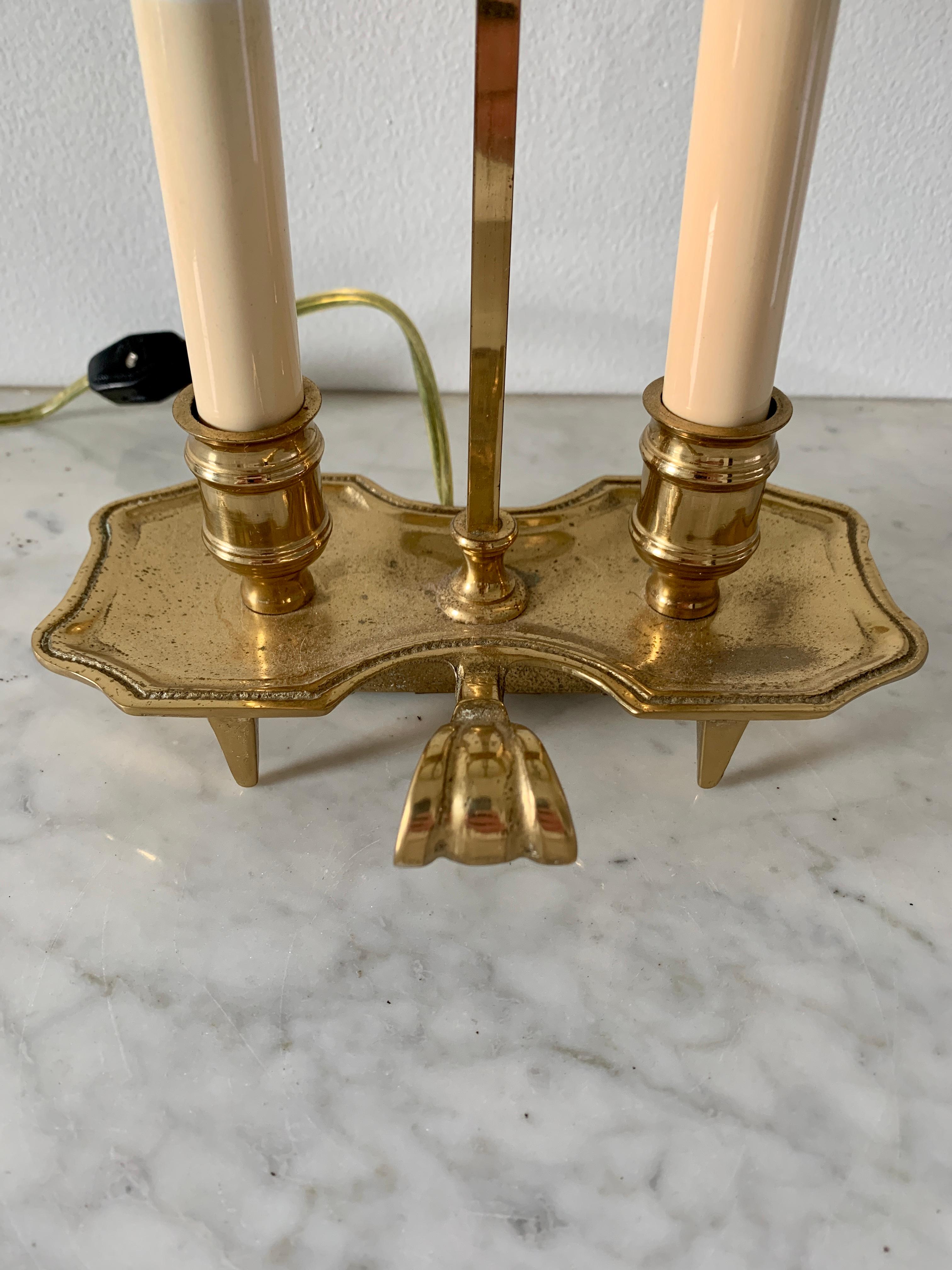 French Provincial Mid-20th Century Brass Bouillotte Lamp with Black Tole Shade