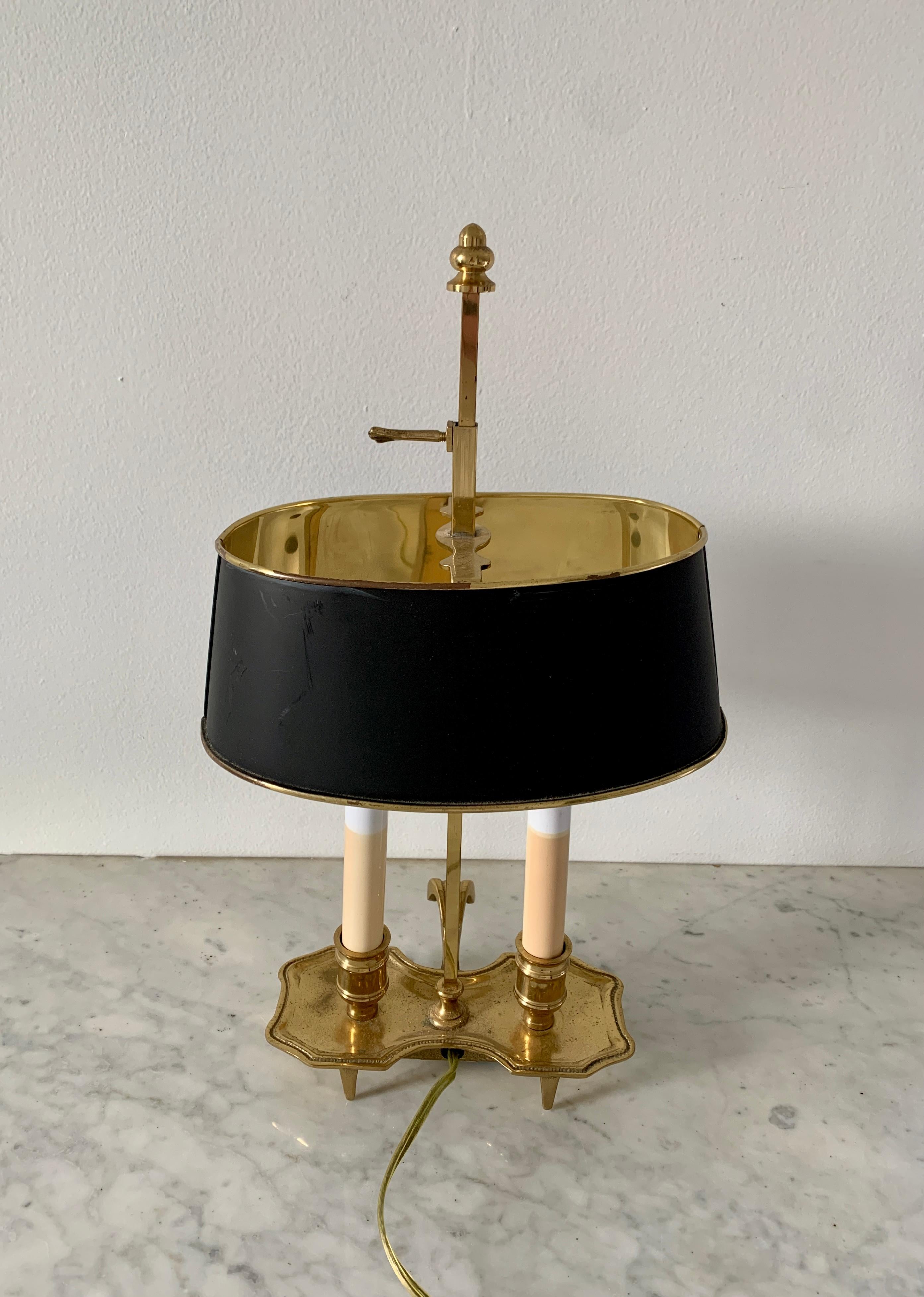 Metal Mid-20th Century Brass Bouillotte Lamp with Black Tole Shade