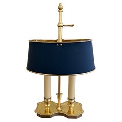 Mid-20th Century Brass Bouillotte Lamp with Black Tole Shade