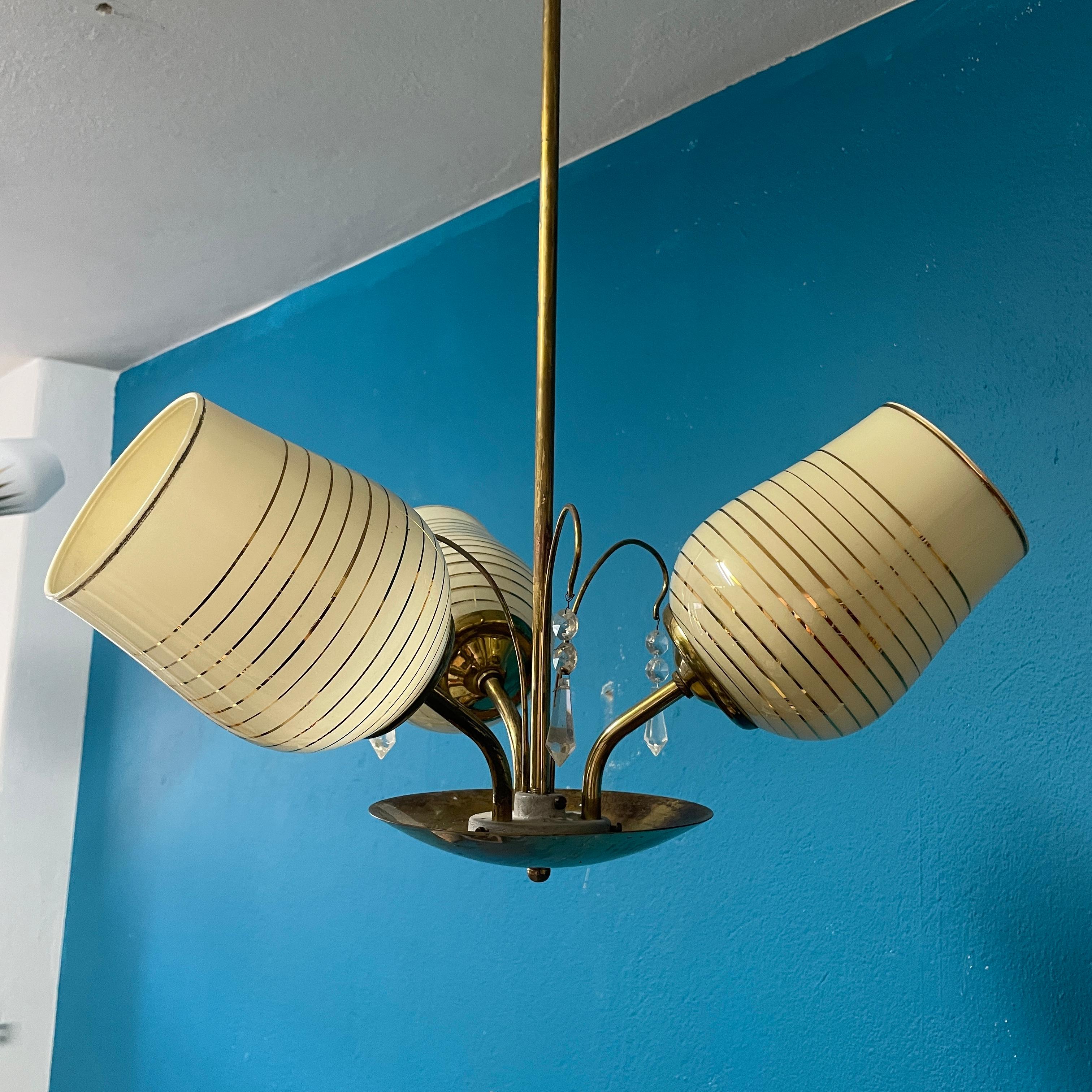Mid-20th Century Brass Chandelier, Paavo Tynell Style, Made in Finland For Sale 5