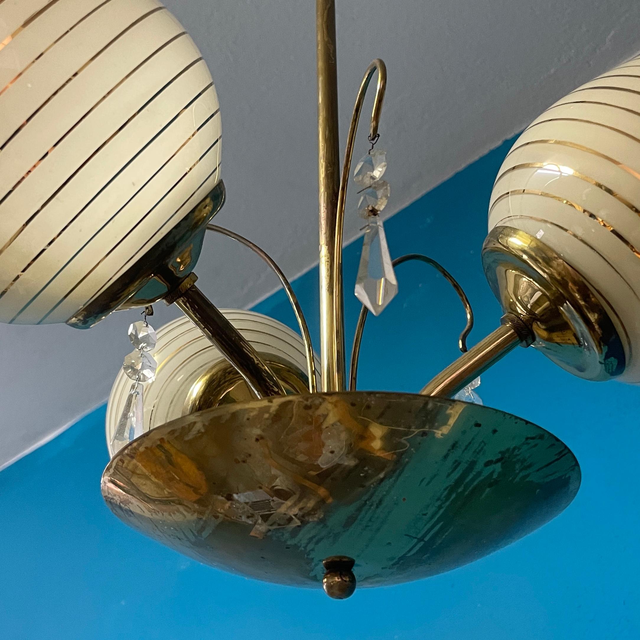 Mid-20th Century Brass Chandelier, Paavo Tynell Style, Made in Finland For Sale 6