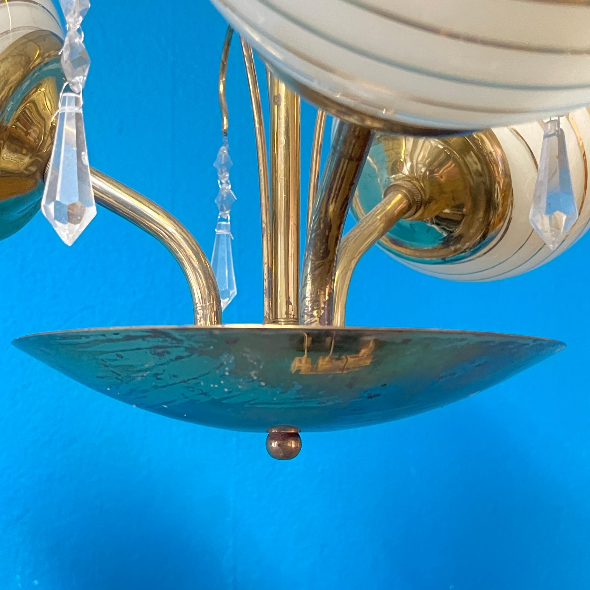 Mid-20th Century Brass Chandelier, Paavo Tynell Style, Made in Finland For Sale 10