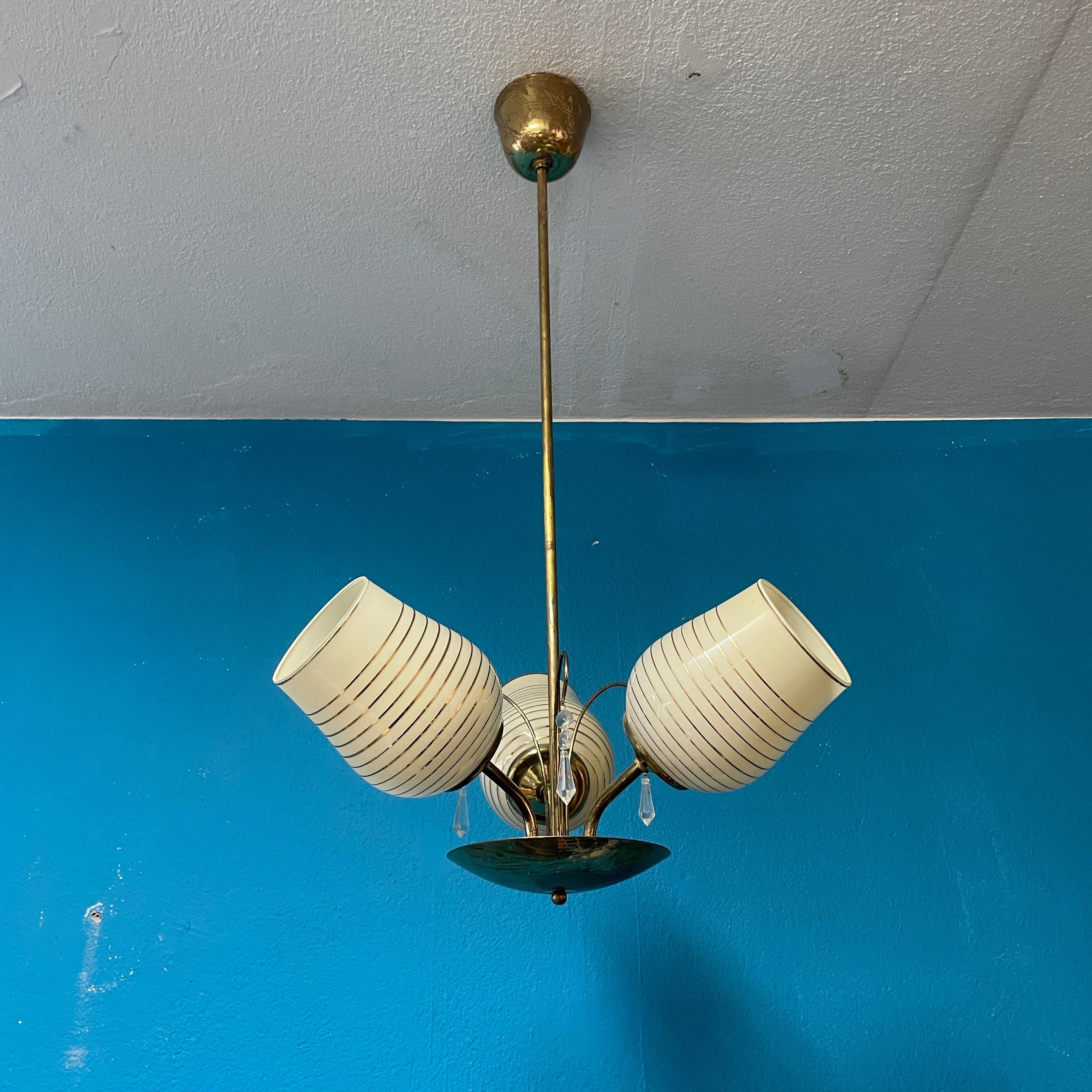 Mid-Century Modern Mid-20th Century Brass Chandelier, Paavo Tynell Style, Made in Finland For Sale