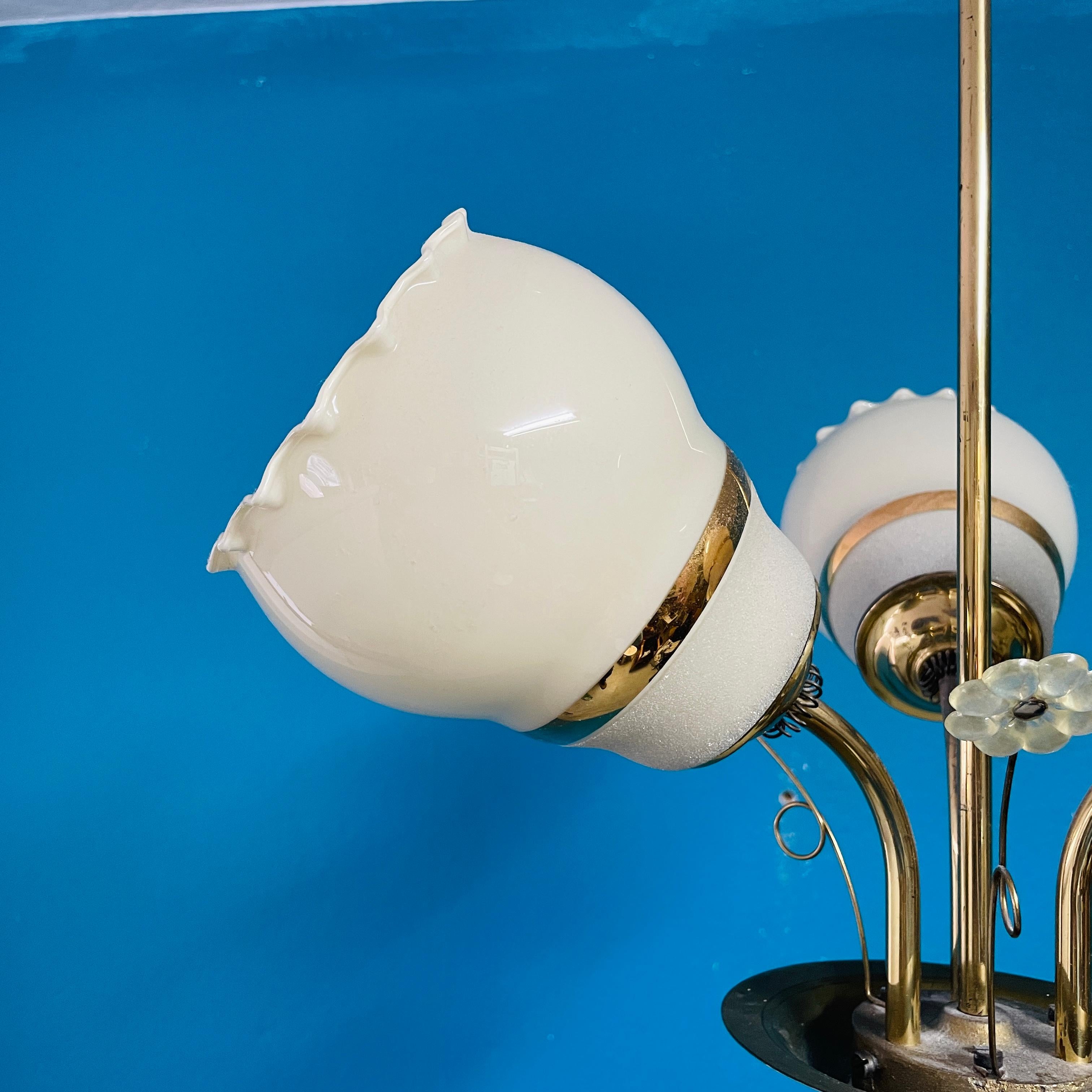 Mid-Century Modern Mid-20th Century Brass Chandelier, Paavo Tynell Style, Made in Finland For Sale
