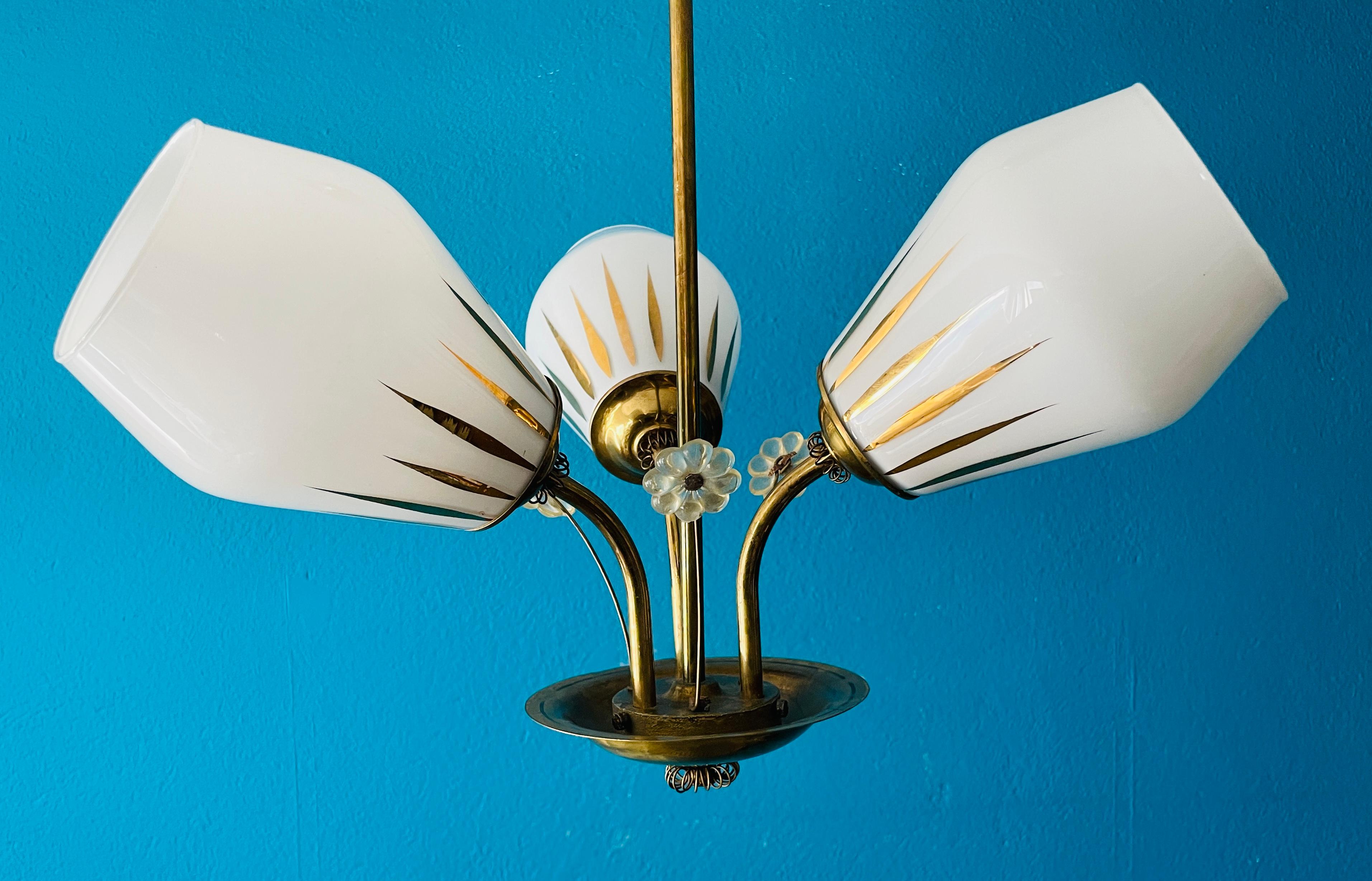 Finnish Mid-20th Century Brass Chandelier, Paavo Tynell Style, Made in Finland For Sale