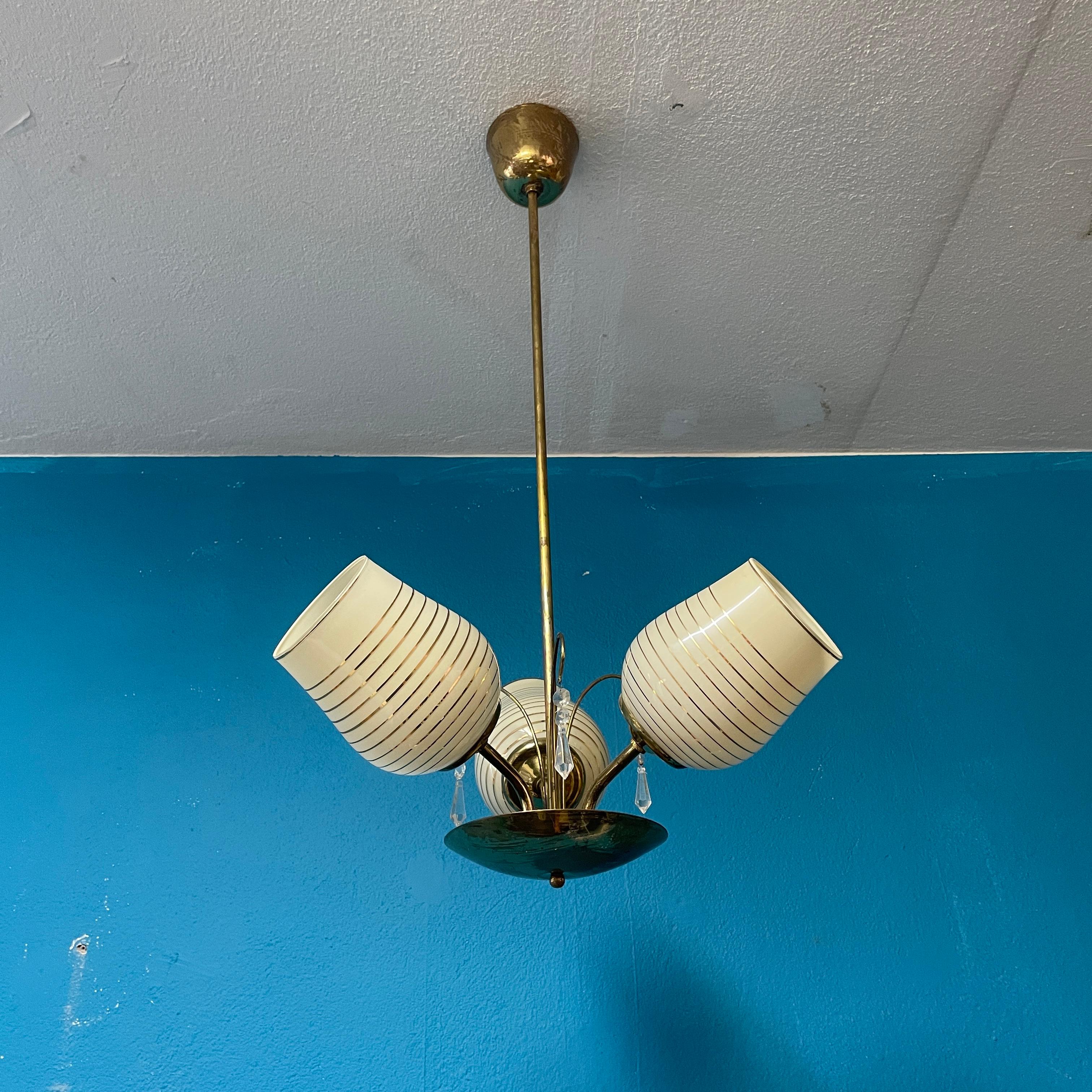Finnish Mid-20th Century Brass Chandelier, Paavo Tynell Style, Made in Finland For Sale
