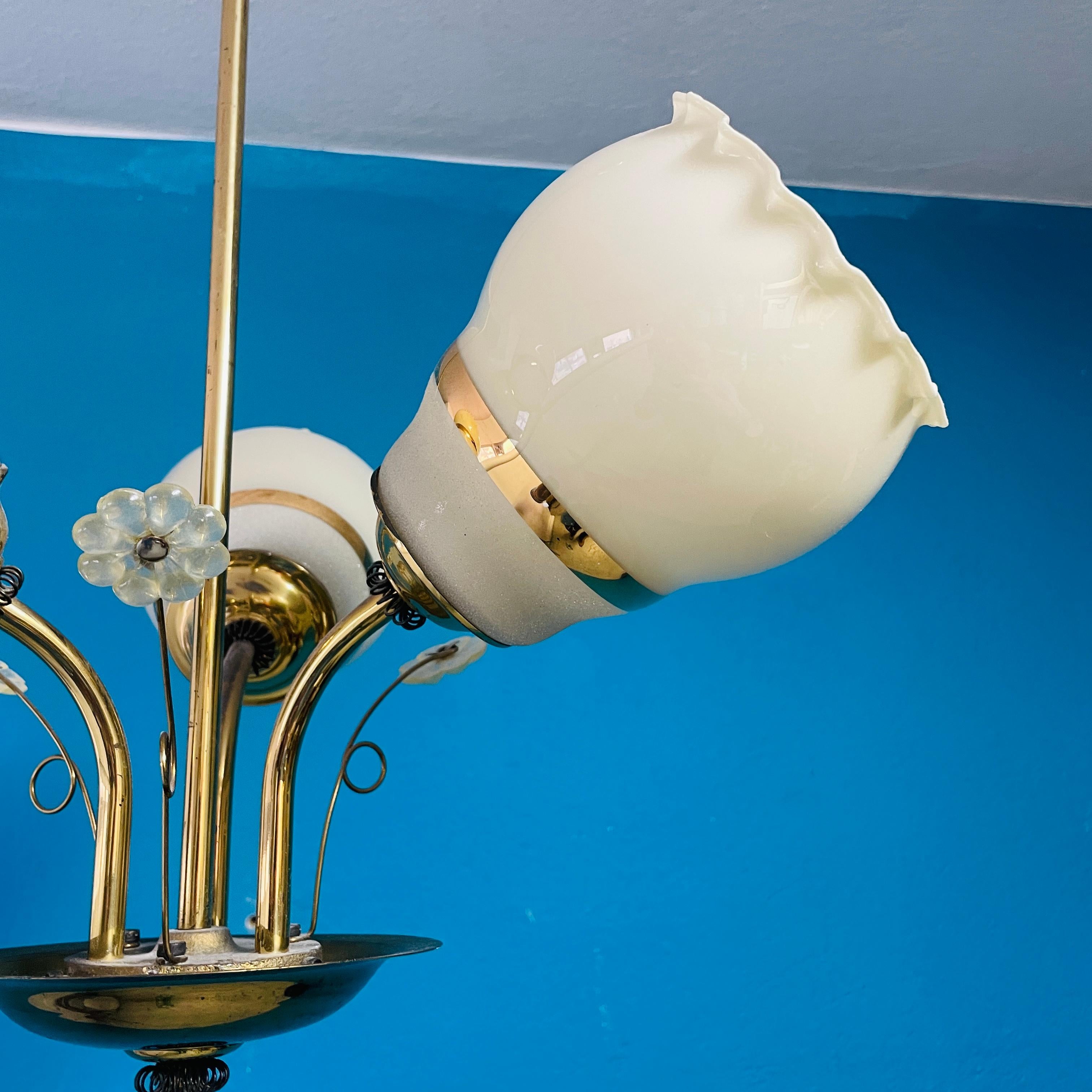 Finnish Mid-20th Century Brass Chandelier, Paavo Tynell Style, Made in Finland For Sale