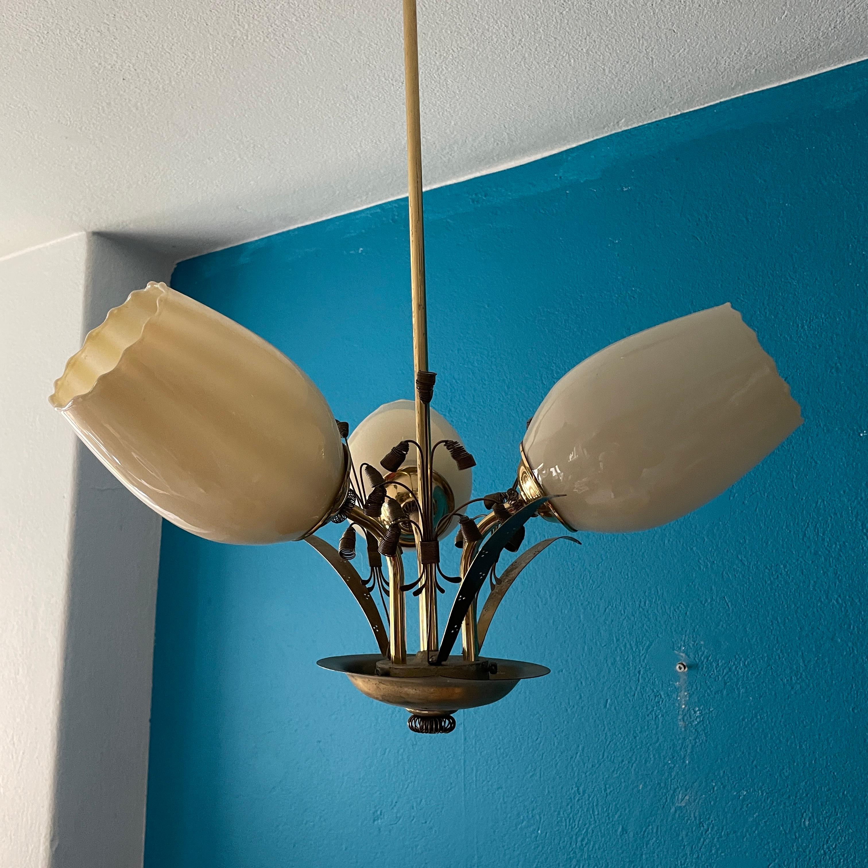 Mid-20th Century Brass Chandelier, Paavo Tynell Style, Made in Finland For Sale 1
