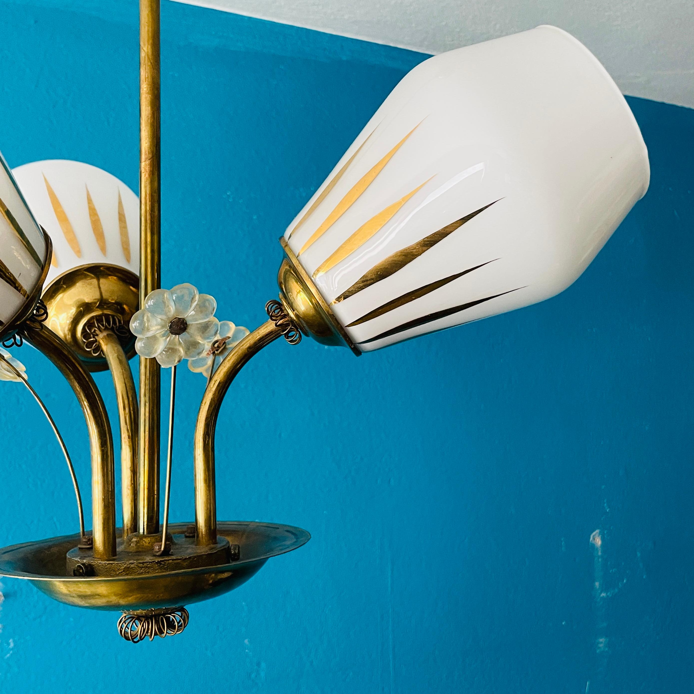 Mid-20th Century Brass Chandelier, Paavo Tynell Style, Made in Finland For Sale 1