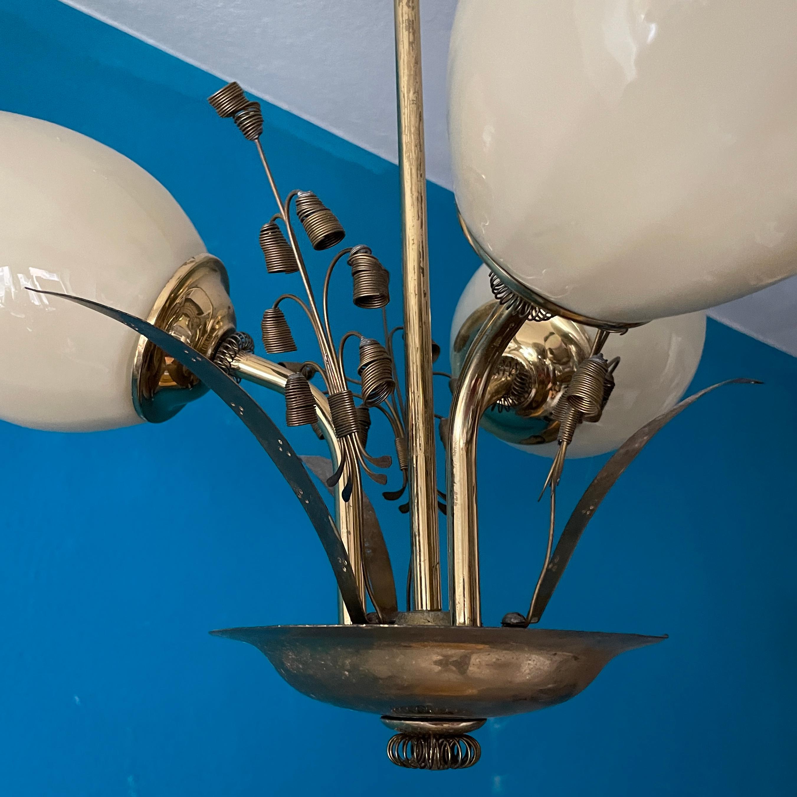 Mid-20th Century Brass Chandelier, Paavo Tynell Style, Made in Finland For Sale 2
