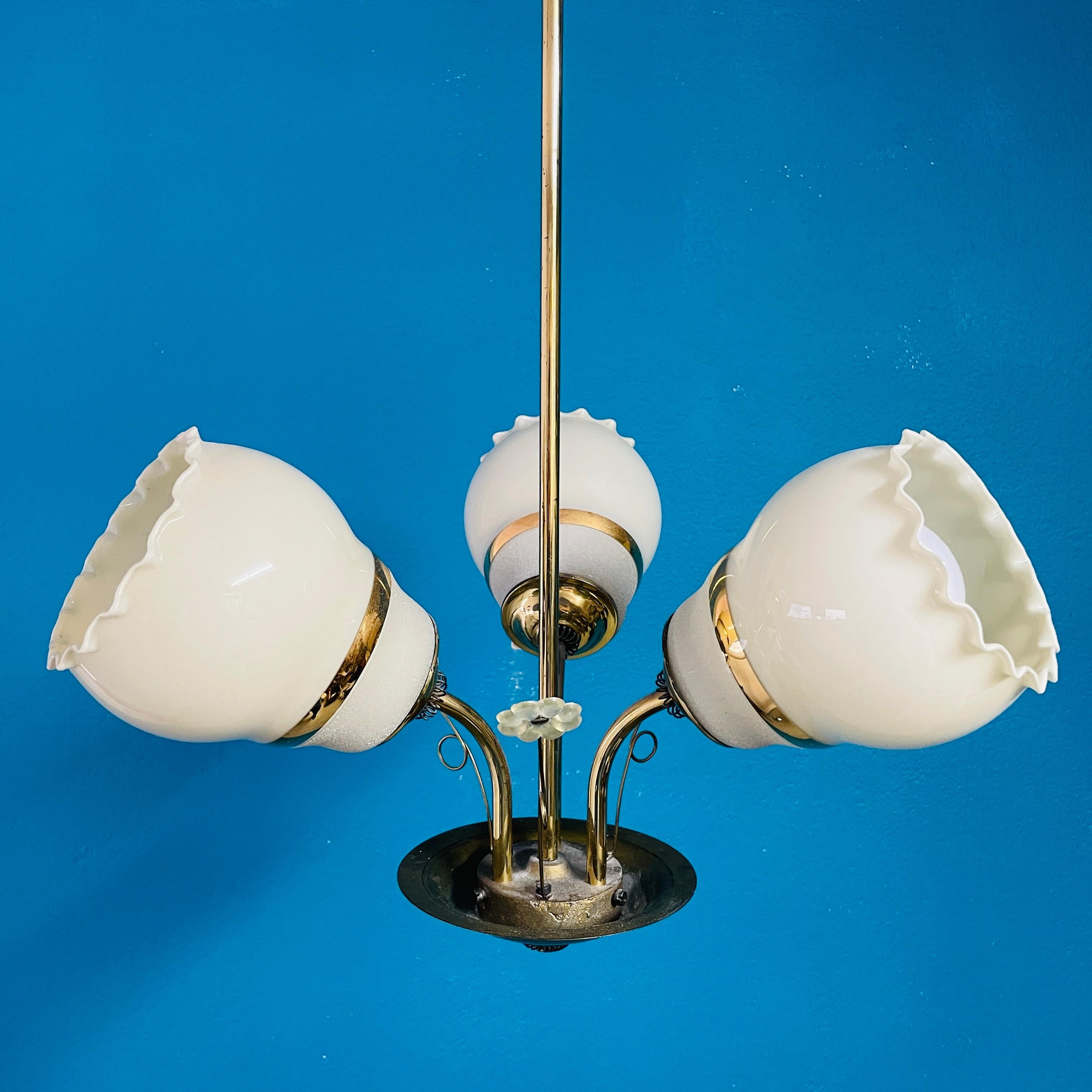 Mid-20th Century Brass Chandelier, Paavo Tynell Style, Made in Finland For Sale 2