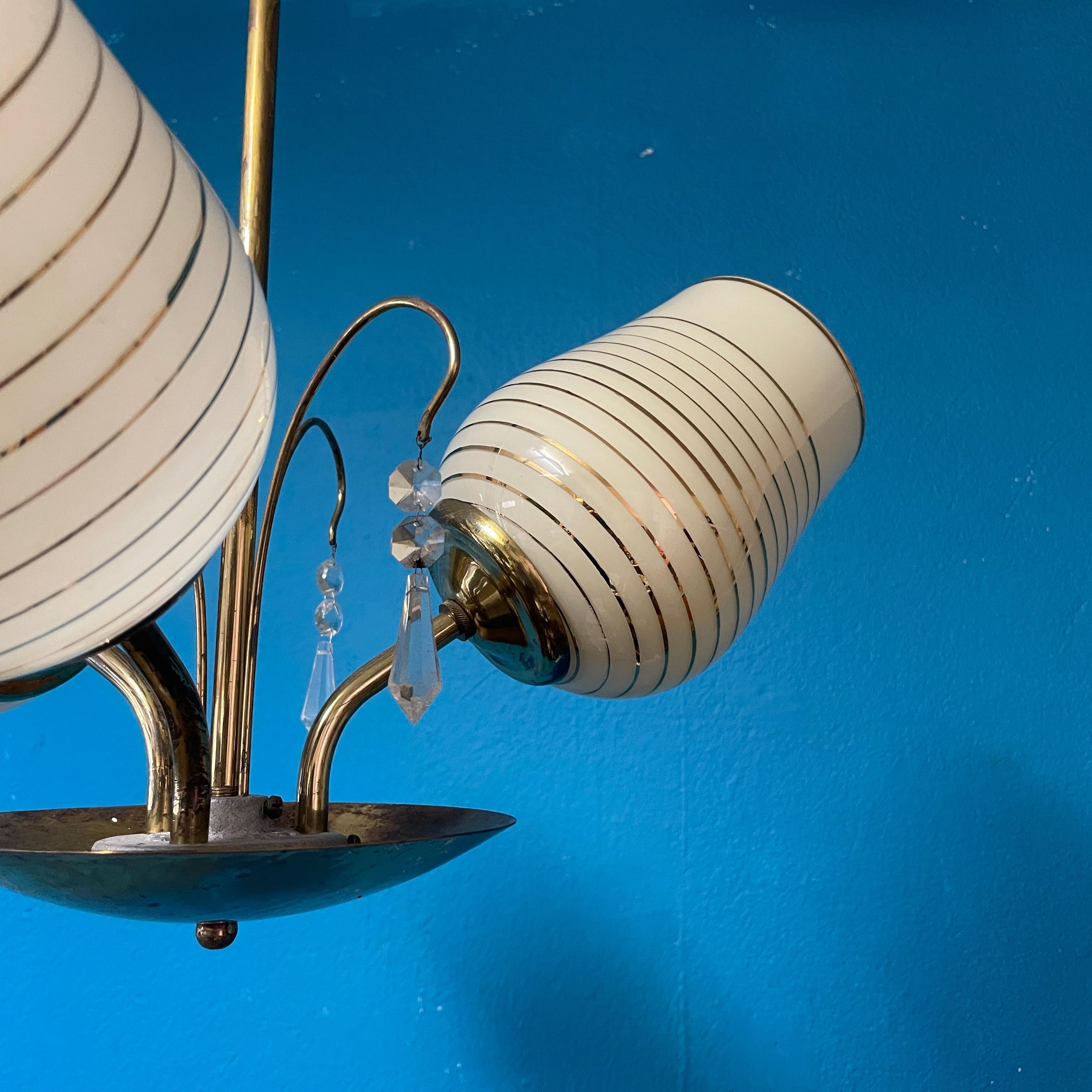 Mid-20th Century Brass Chandelier, Paavo Tynell Style, Made in Finland For Sale 3