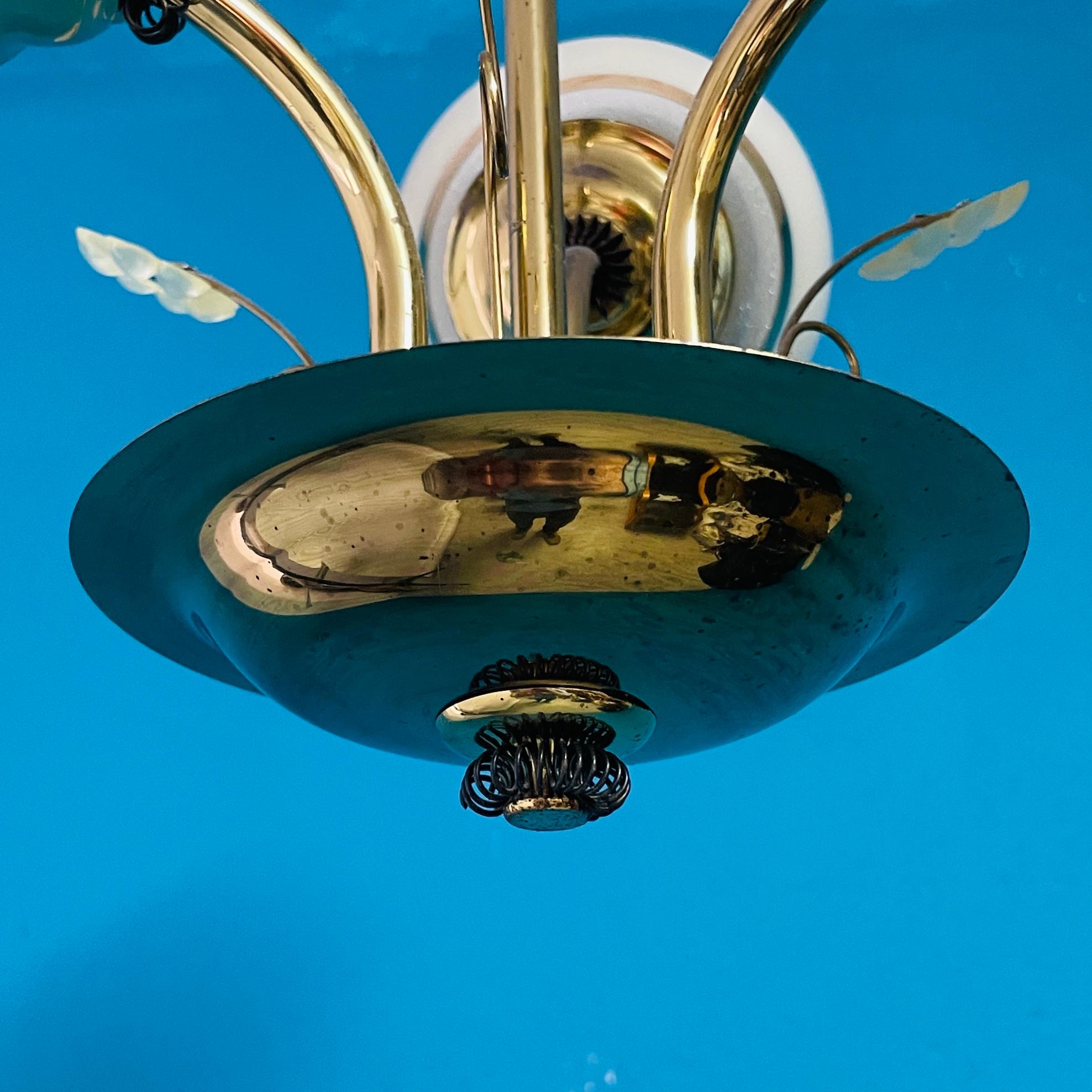 Mid-20th Century Brass Chandelier, Paavo Tynell Style, Made in Finland For Sale 3