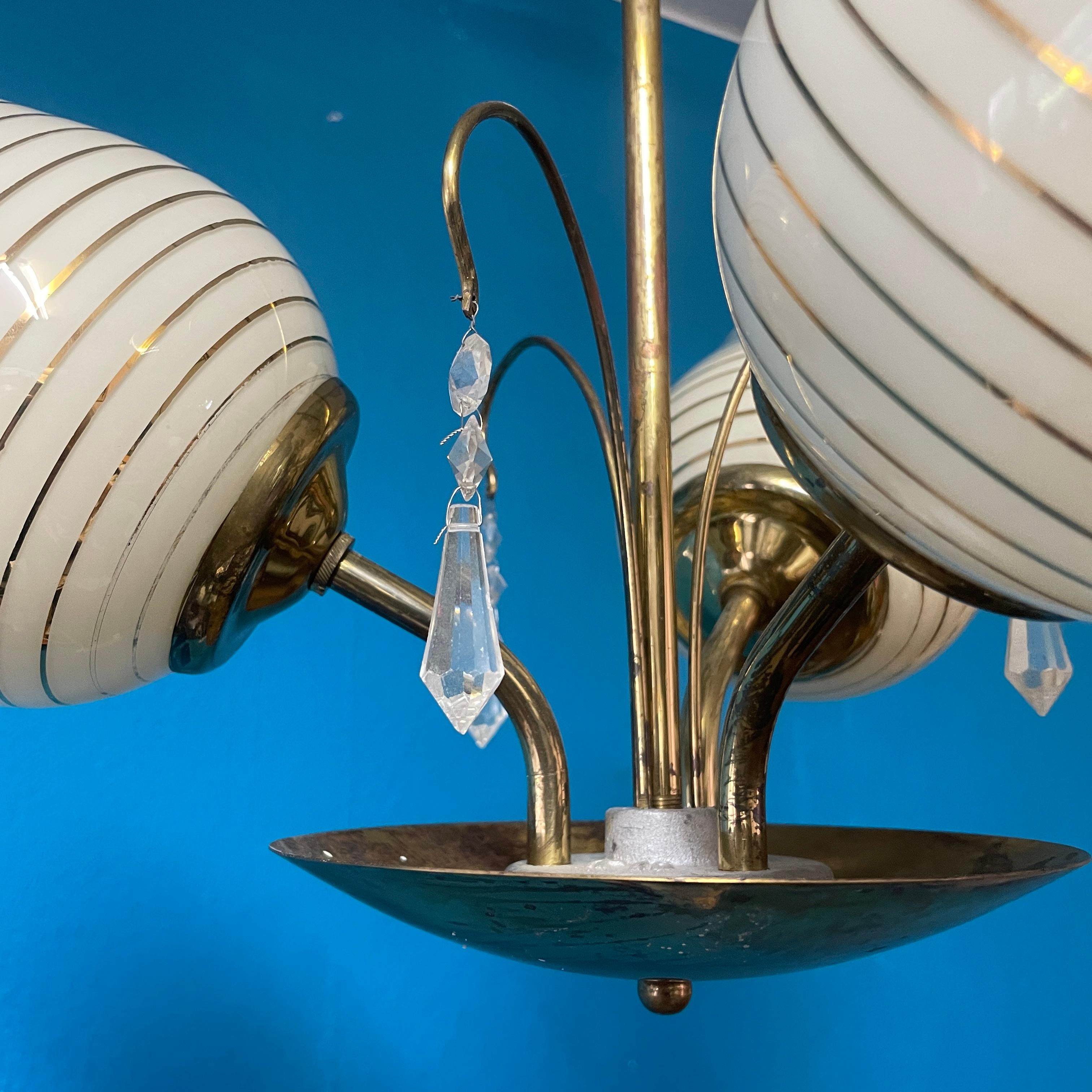 Mid-20th Century Brass Chandelier, Paavo Tynell Style, Made in Finland For Sale 4