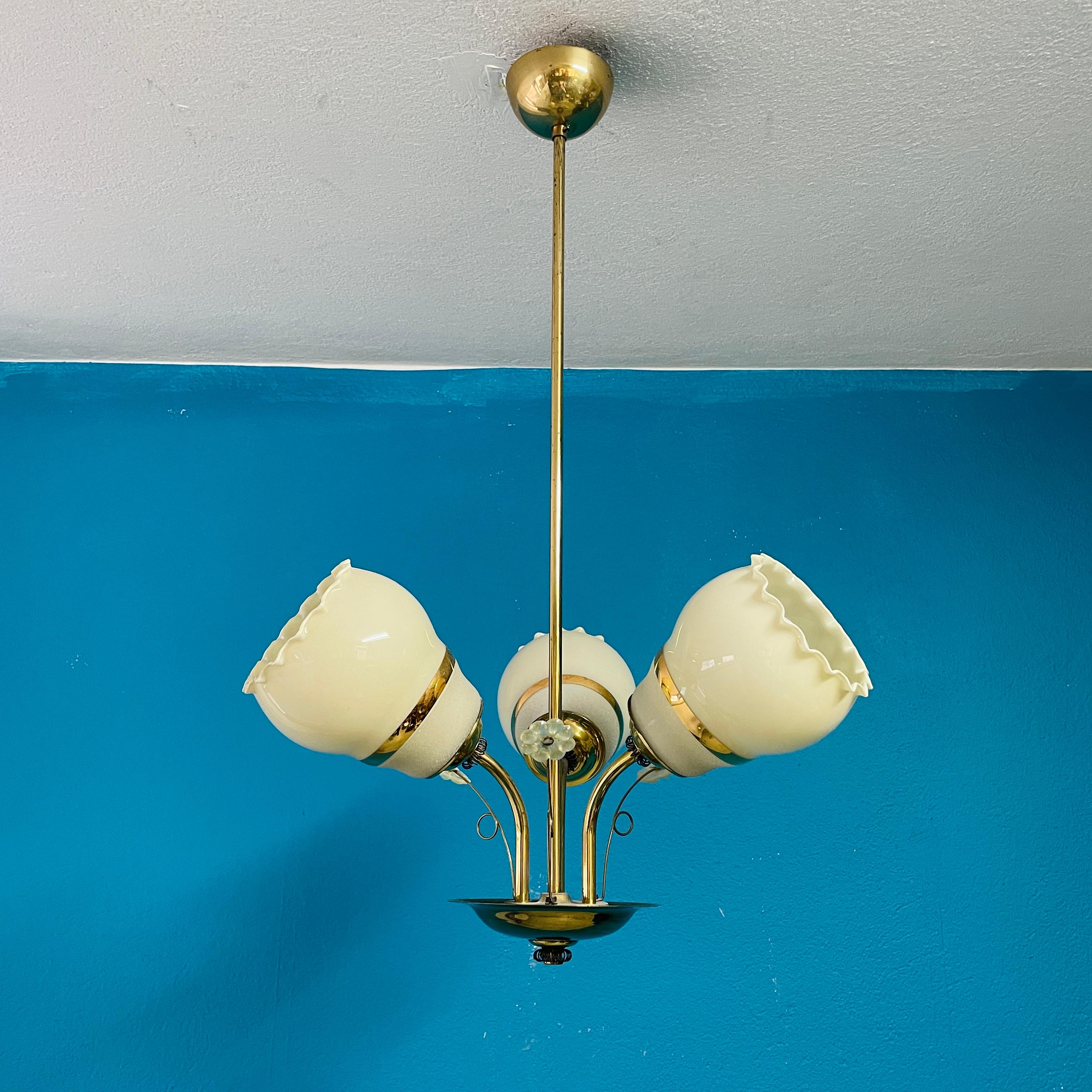 Mid-20th Century Brass Chandelier, Paavo Tynell Style, Made in Finland For Sale 4