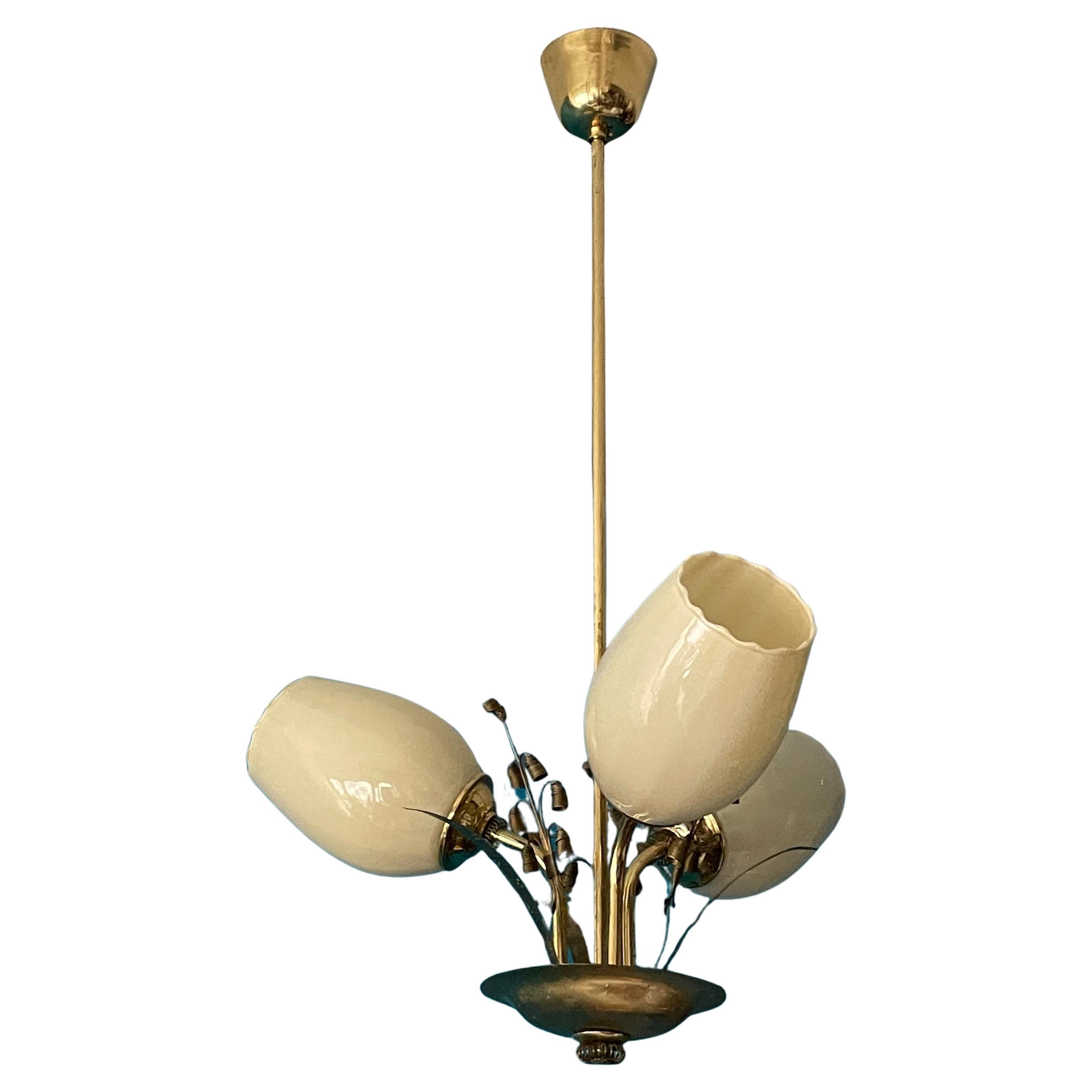 Mid-20th Century Brass Chandelier, Paavo Tynell Style, Made in Finland For Sale