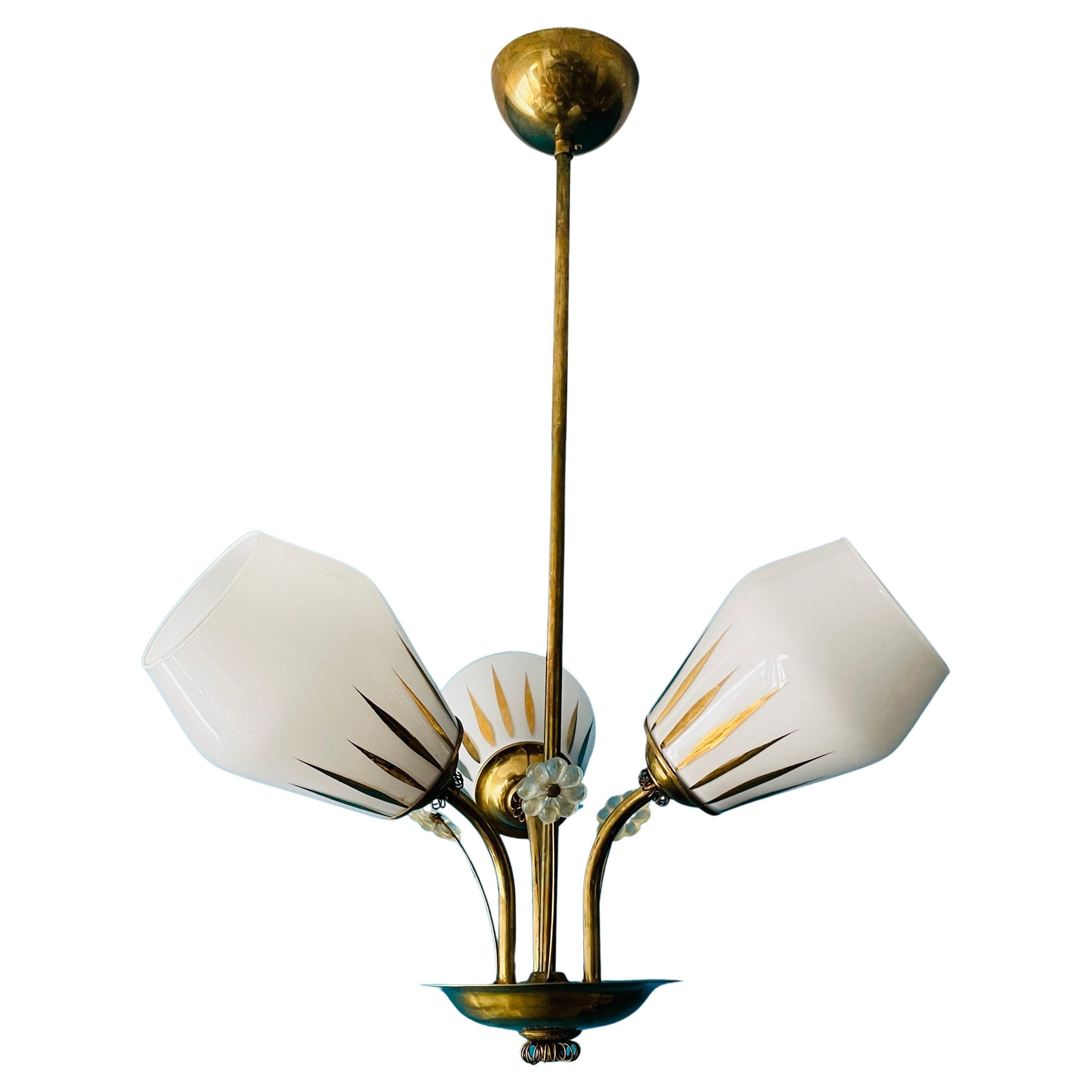 Mid-20th Century Brass Chandelier, Paavo Tynell Style, Made in Finland