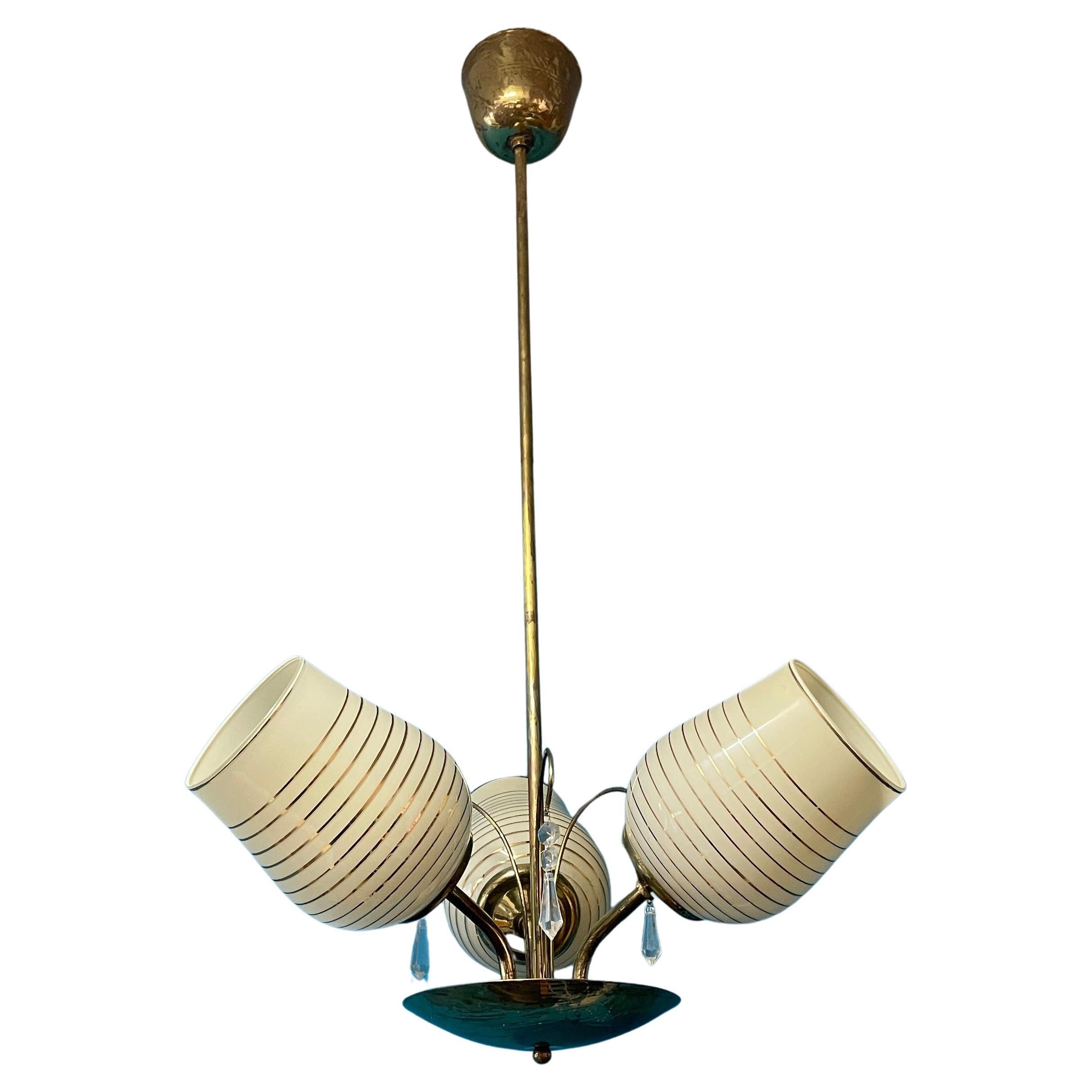 Mid-20th Century Brass Chandelier, Paavo Tynell Style, Made in Finland