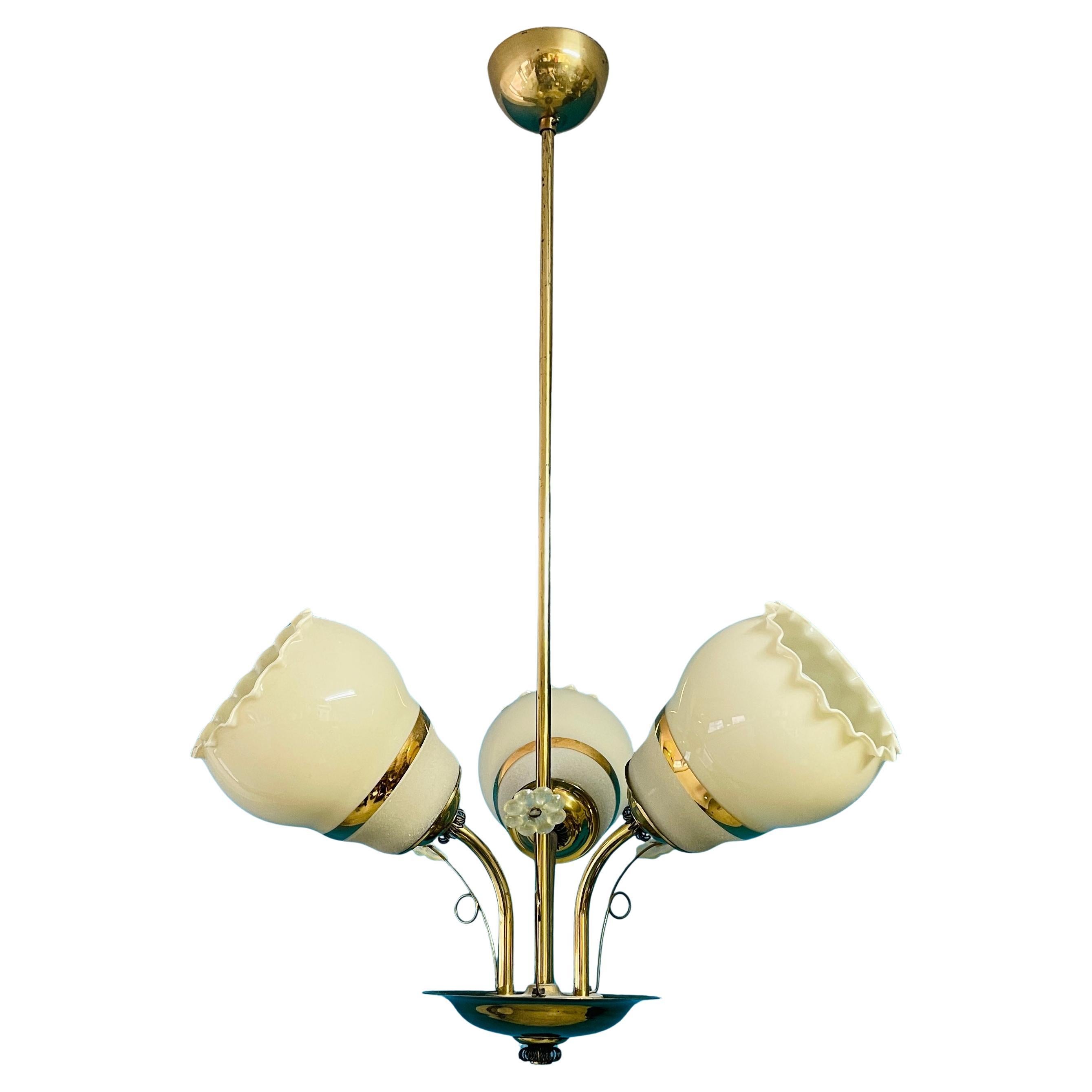 Mid-20th Century Brass Chandelier, Paavo Tynell Style, Made in Finland