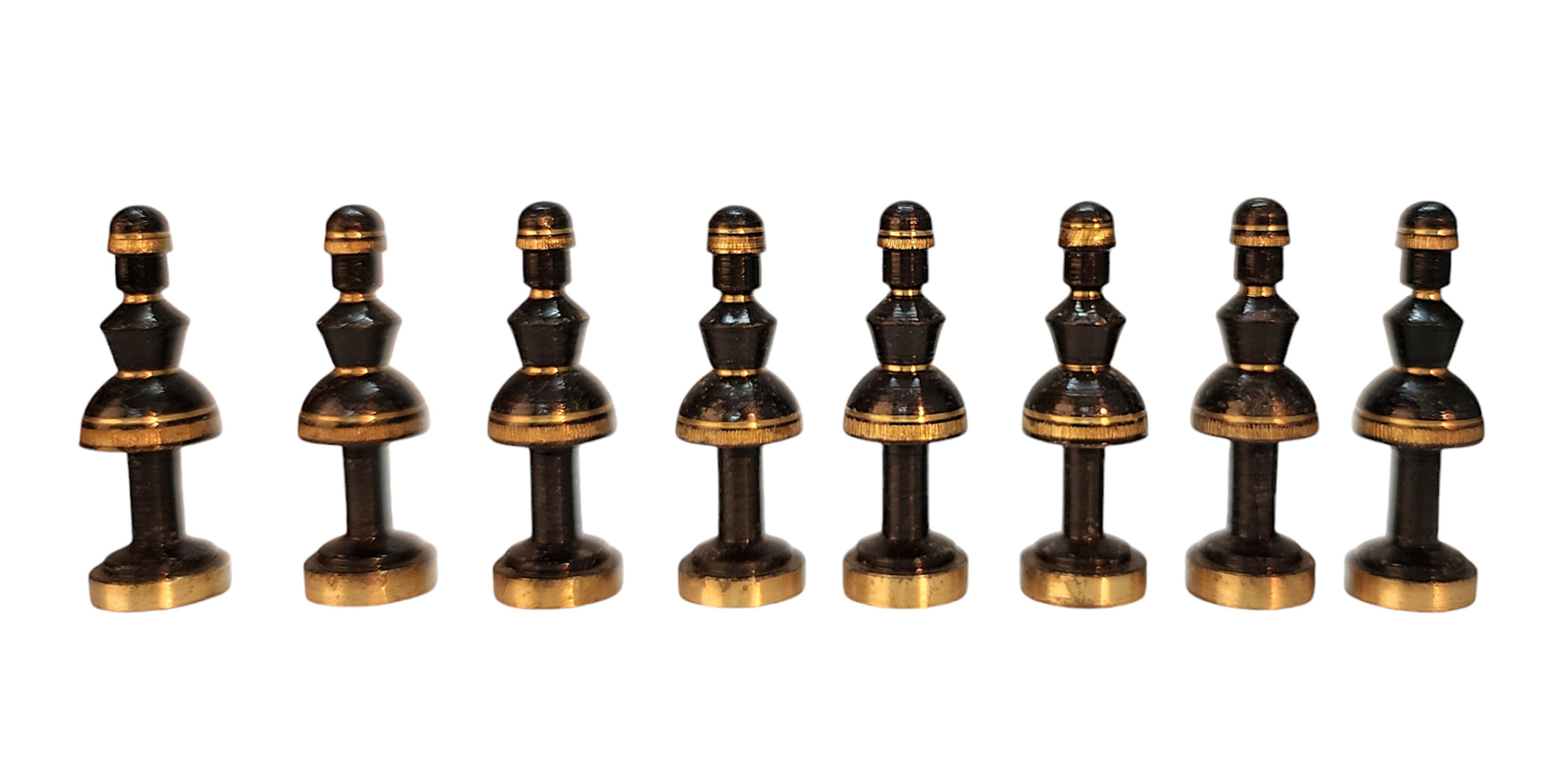 Mid-20th Century Brass Chess Set with Wodden Board/Box by Hans Teppich, Israel For Sale 5