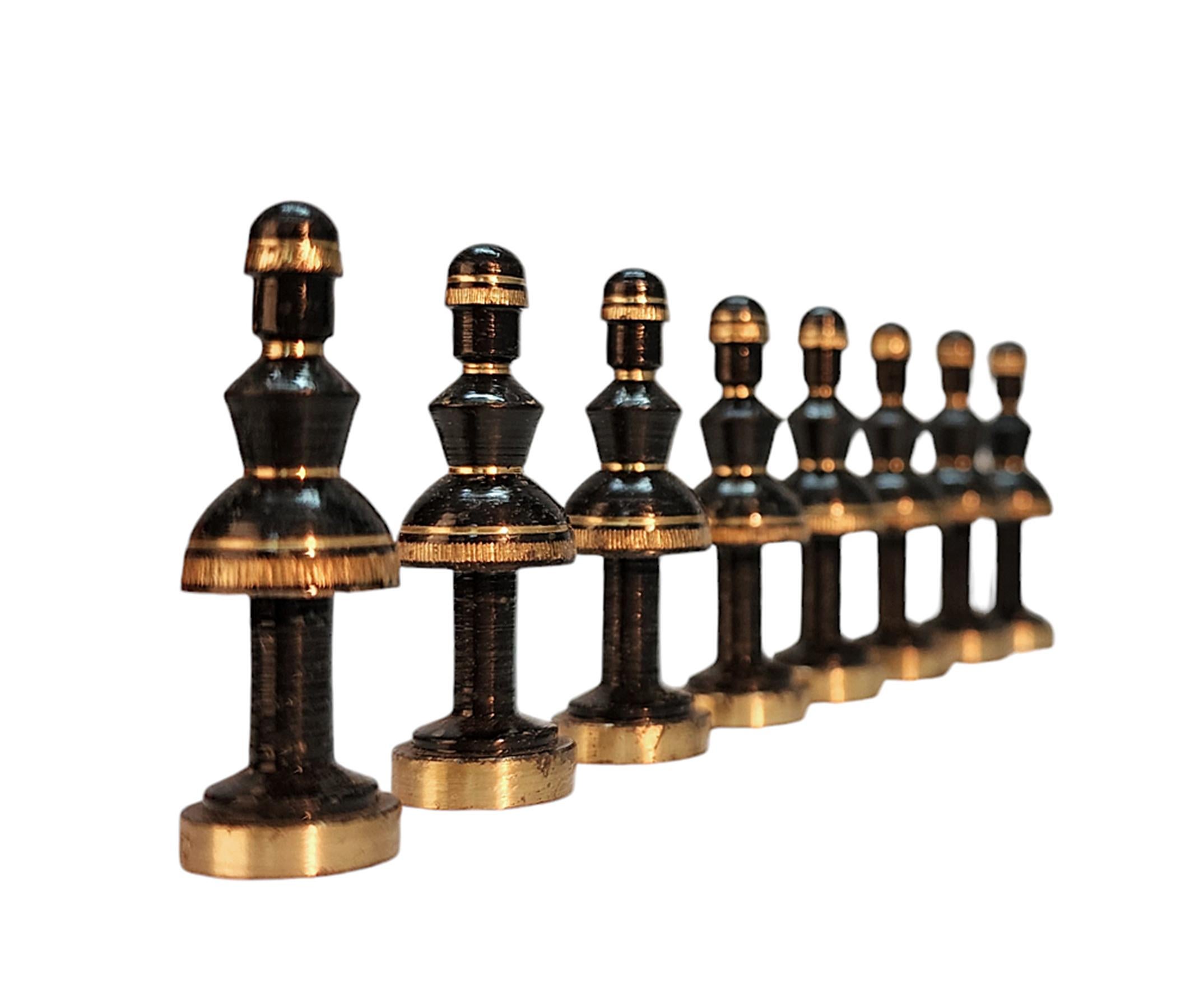 Mid-20th Century Brass Chess Set with Wodden Board/Box by Hans Teppich, Israel For Sale 6