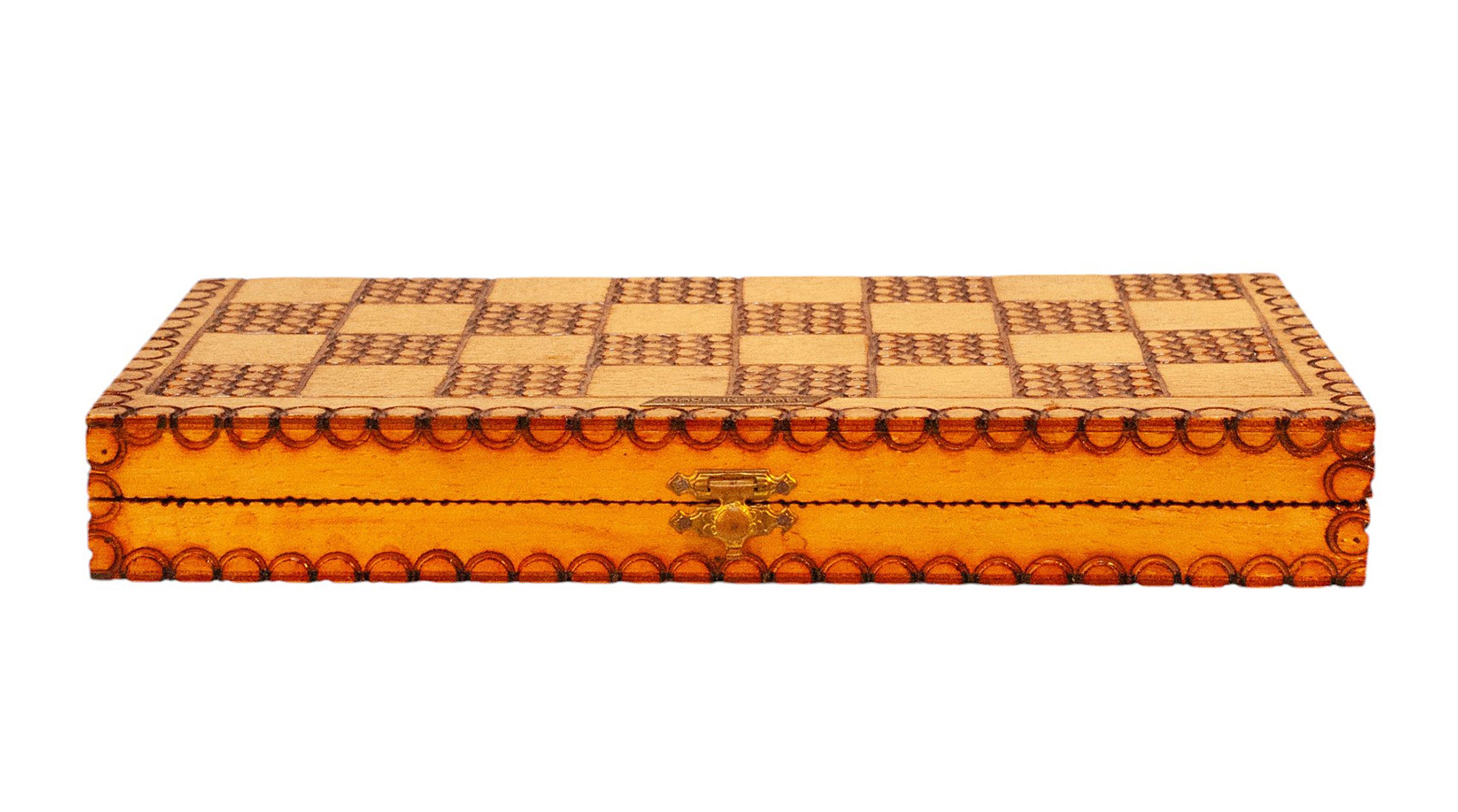 Mid-20th Century Brass Chess Set with Wodden Board/Box by Hans Teppich, Israel For Sale 8
