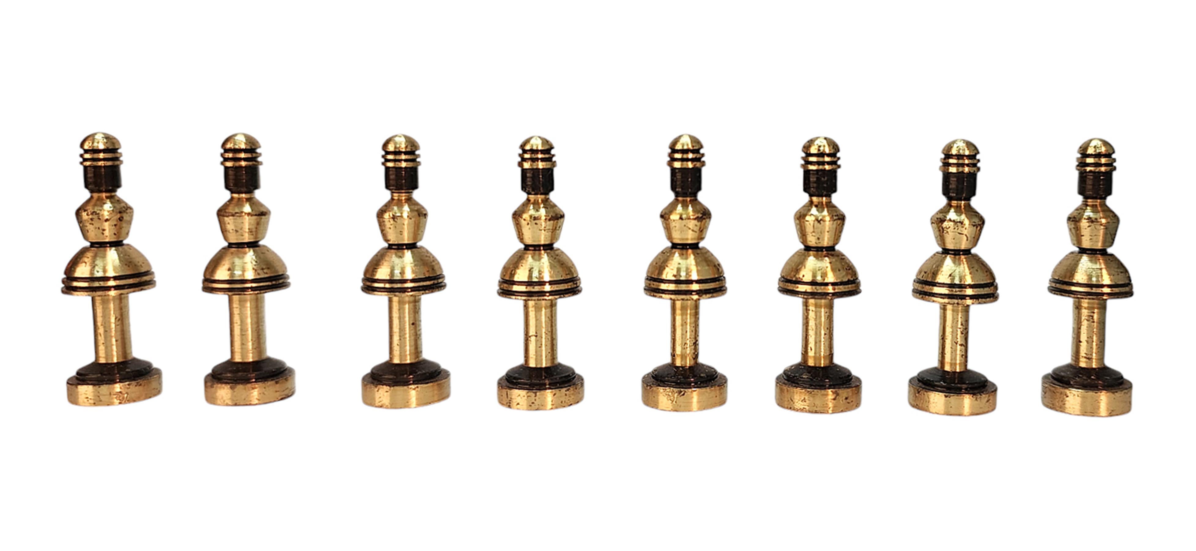 Metal Mid-20th Century Brass Chess Set with Wodden Board/Box by Hans Teppich, Israel For Sale