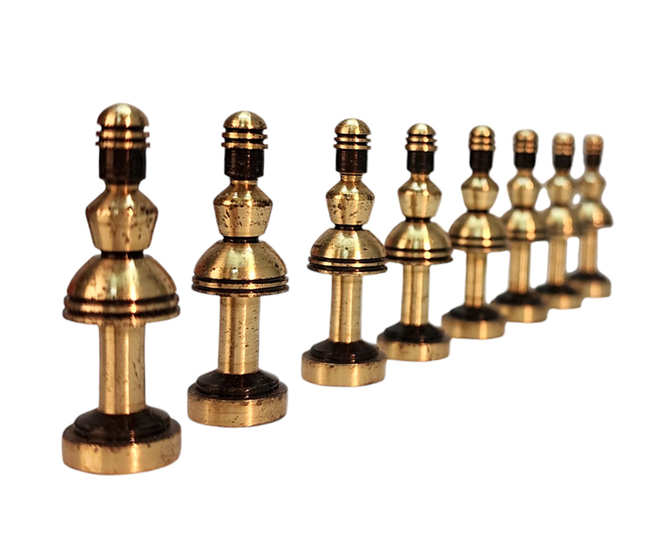 Mid-20th Century Brass Chess Set with Wodden Board/Box by Hans Teppich, Israel For Sale 1