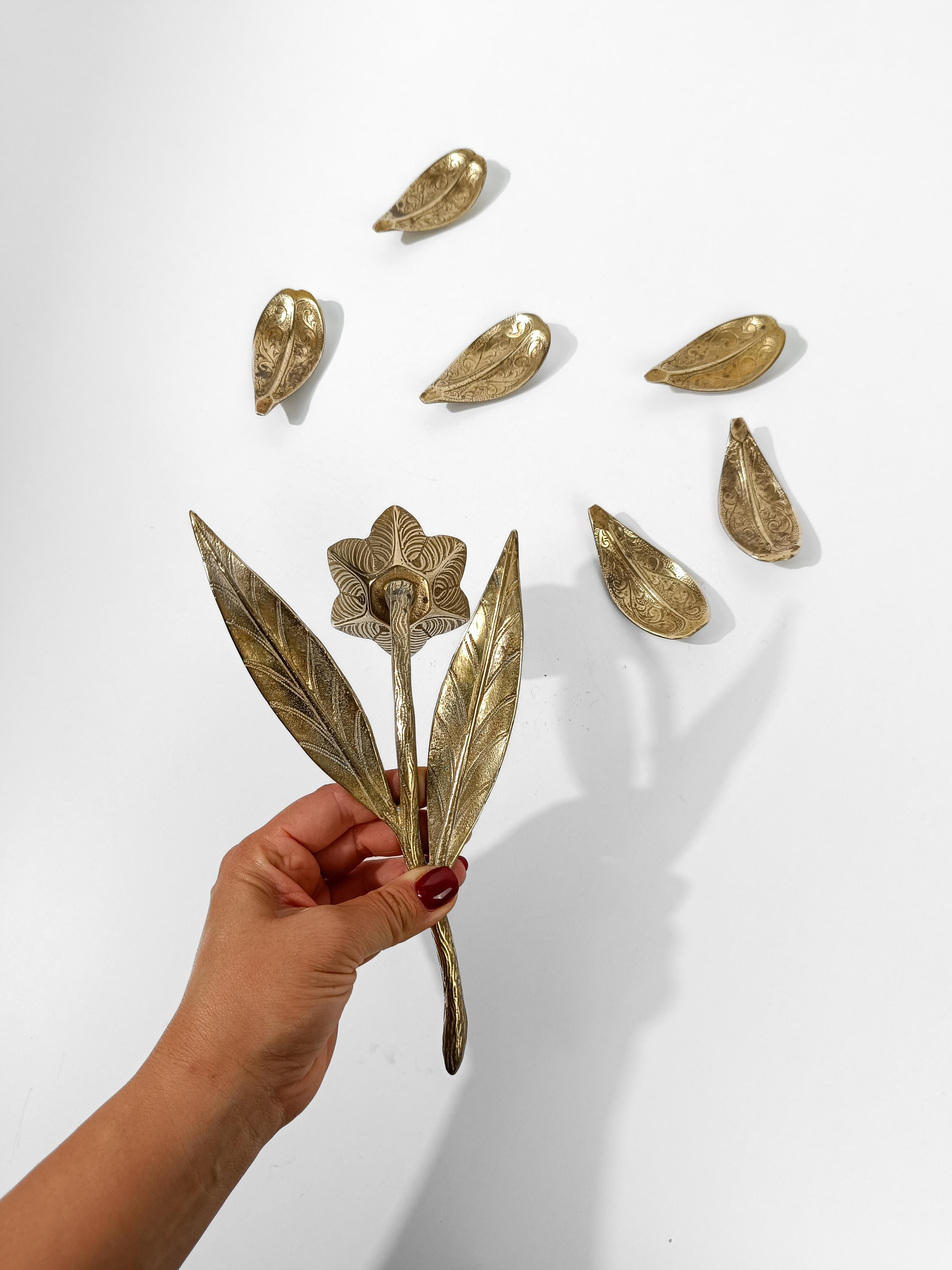 Mid 20th Century Brass Cocktail Ashtray in Flower Shape with Removable Petals 5