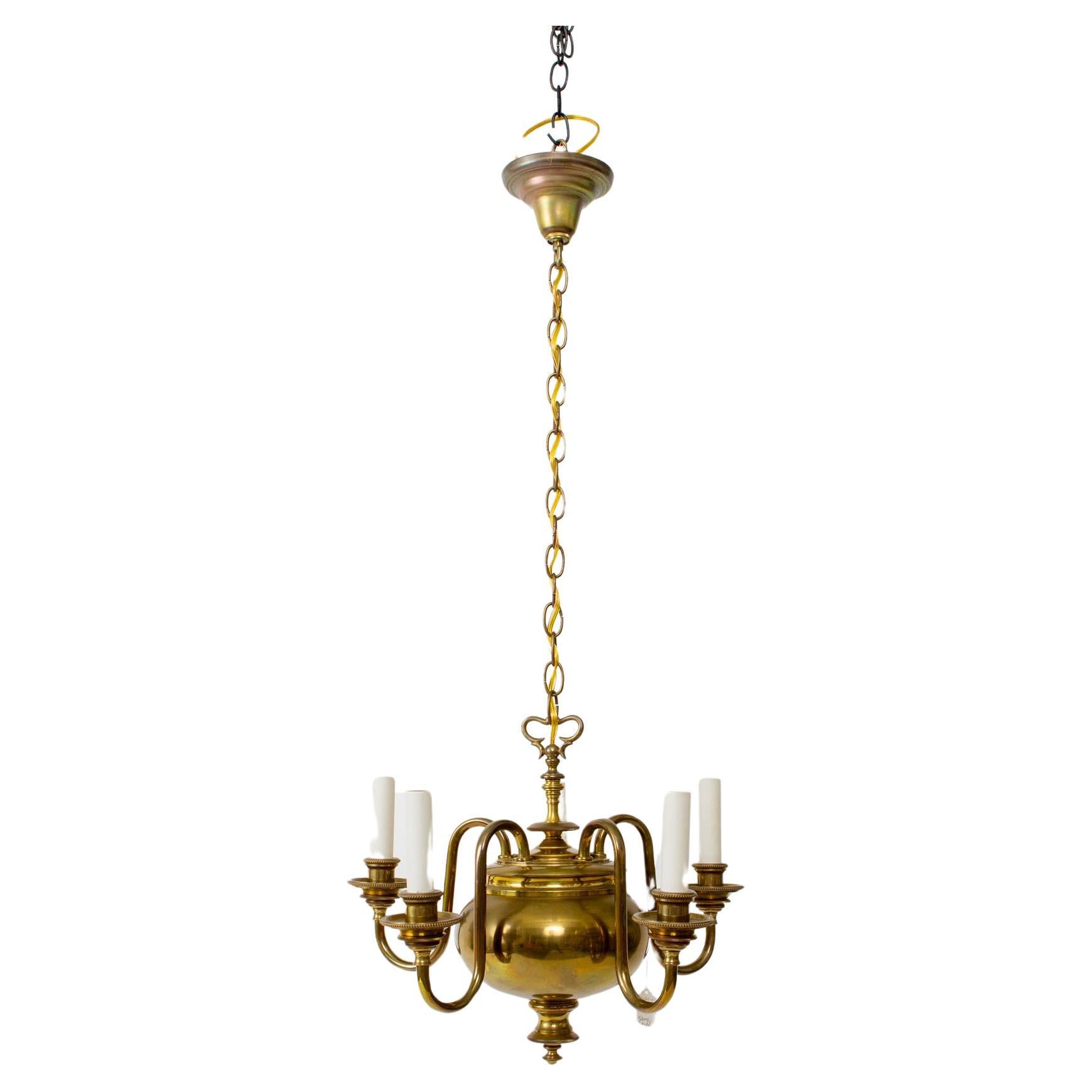 Mid 20th Century Brass Colonial Style Chandelier