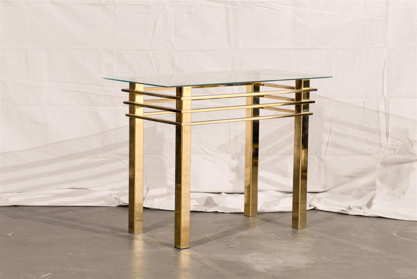 Mid-20th Century Brass Console Table with Glass Top In Good Condition For Sale In Atlanta, GA